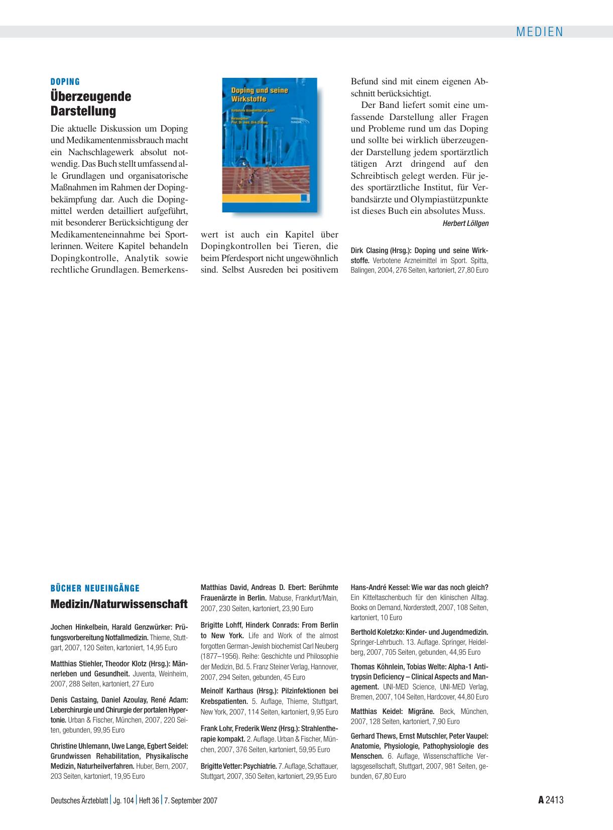 Vorschauseite 1: Bücher Neueingänge: Medizin/Naturwissenschaft