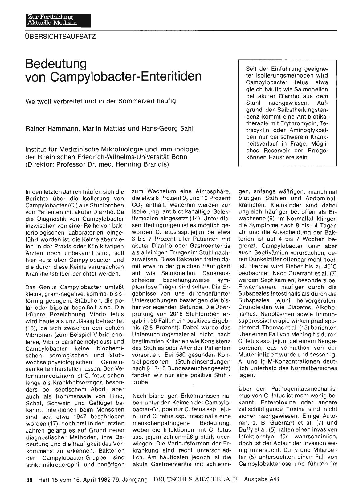 Vorschauseite 1: Bedeutung von Campylobacter-Enteritiden