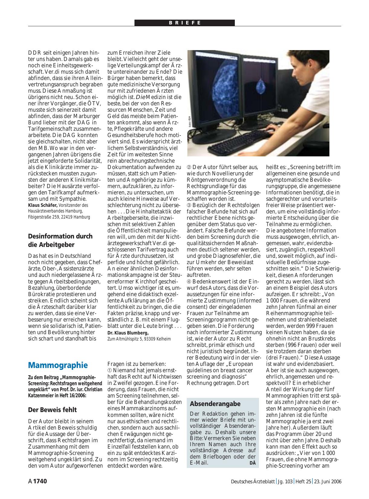 Vorschauseite 1: Mammographie: Der Beweis fehlt