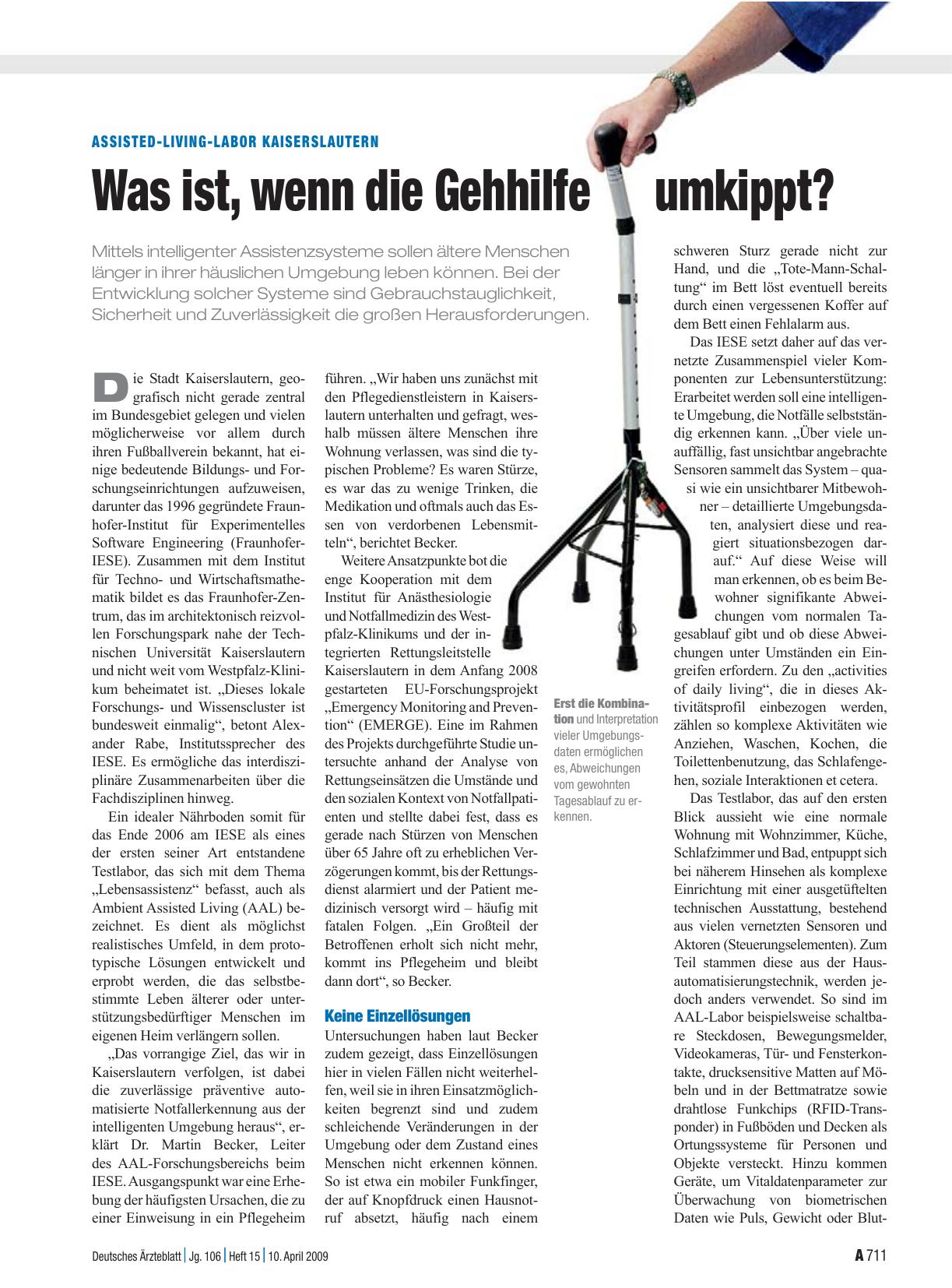 Vorschauseite 1: Assisted-Living-Labor Kaiserslautern: Was ist, wenn die Gehhilfe umkippt?