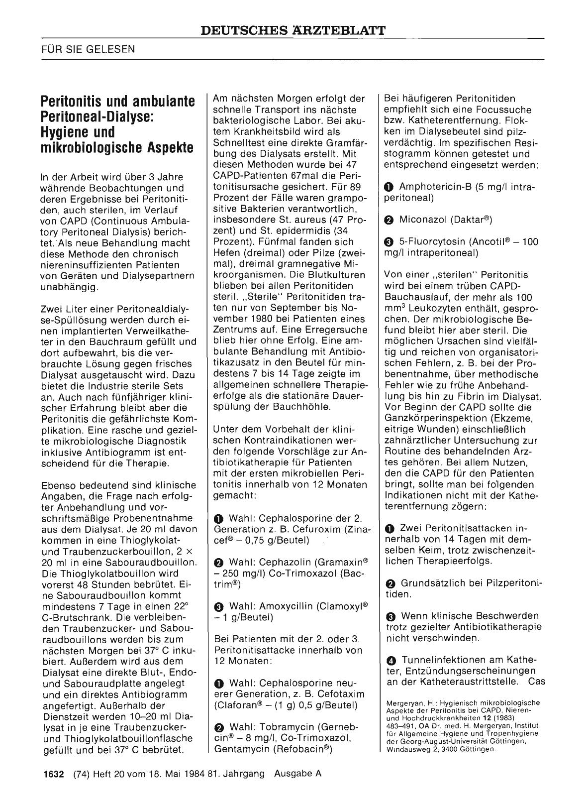 Vorschauseite 1: Peritonitis und ambulante Peritoneal-Dialyse: Hygiene und mikrobiologische Aspekte