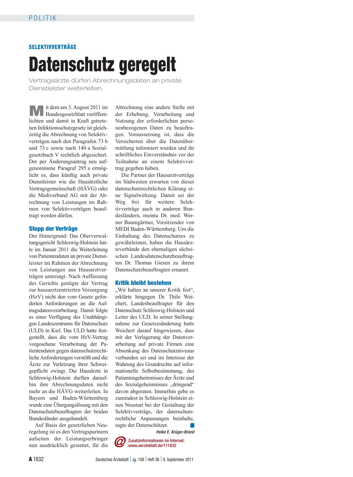 Vorschauseite 1: Selektivverträge: Datenschutz geregelt