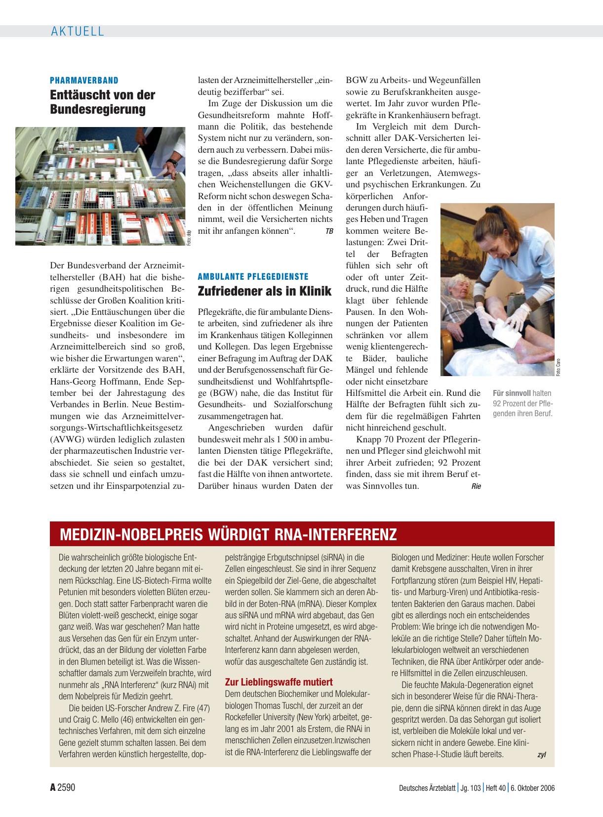 Vorschauseite 1: Ambulante Pflegedienste: Zufriedener als in Klinik