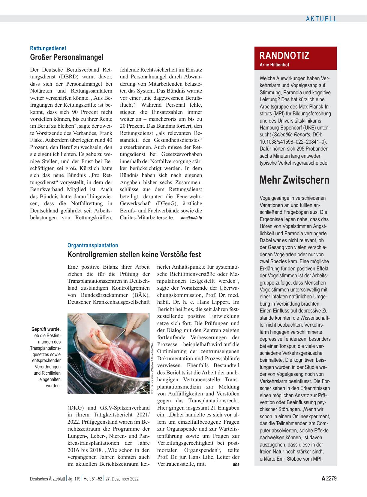 Vorschauseite 1: Organtransplantation: Kontrollgremien stellen keine Verstöße fest