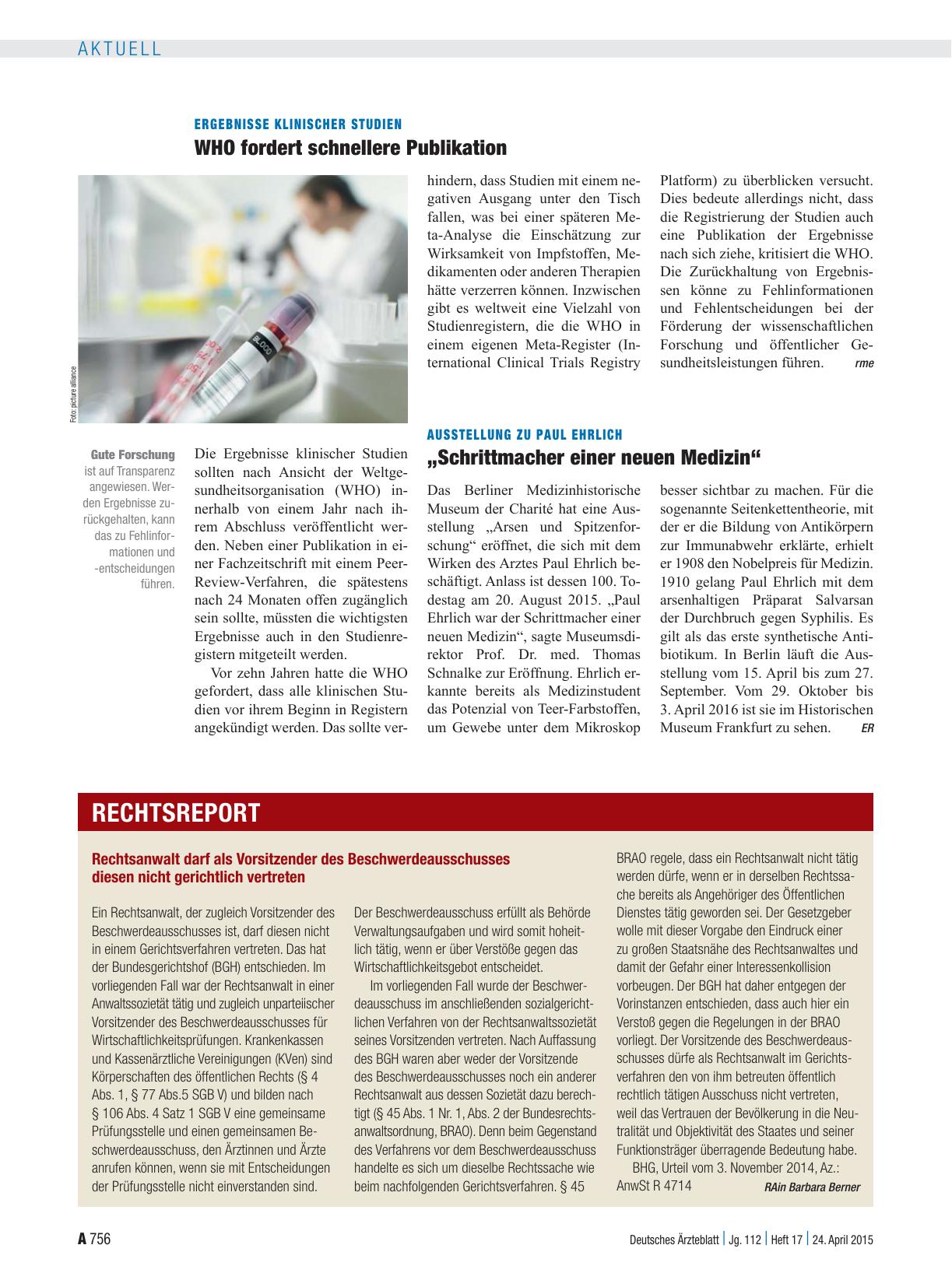 Vorschauseite 1: Ausstellung zu Paul Ehrlich: „Schrittmacher einer neuen Medizin“