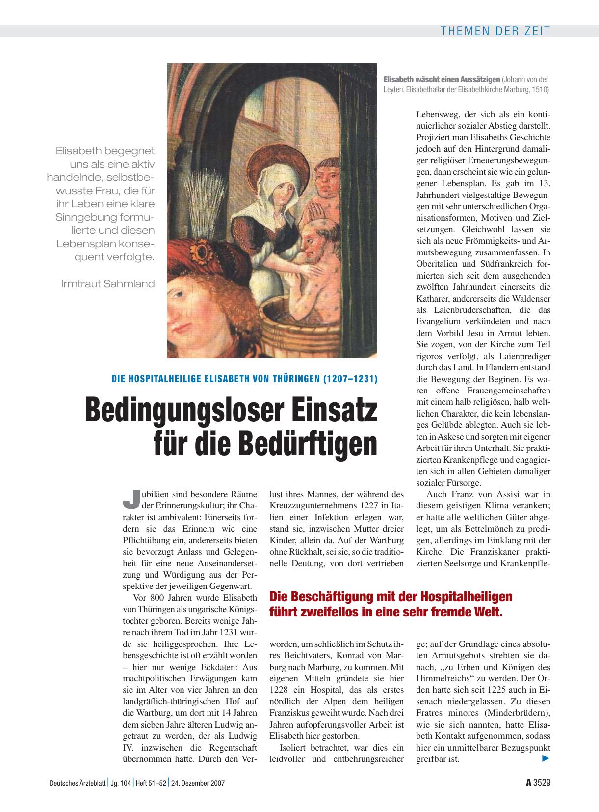 Vorschauseite 1: Die Hospitalheilige Elisabeth von Thüringen (1207 – 1231): Bedingungsloser Einsatz für die Bedürftigen