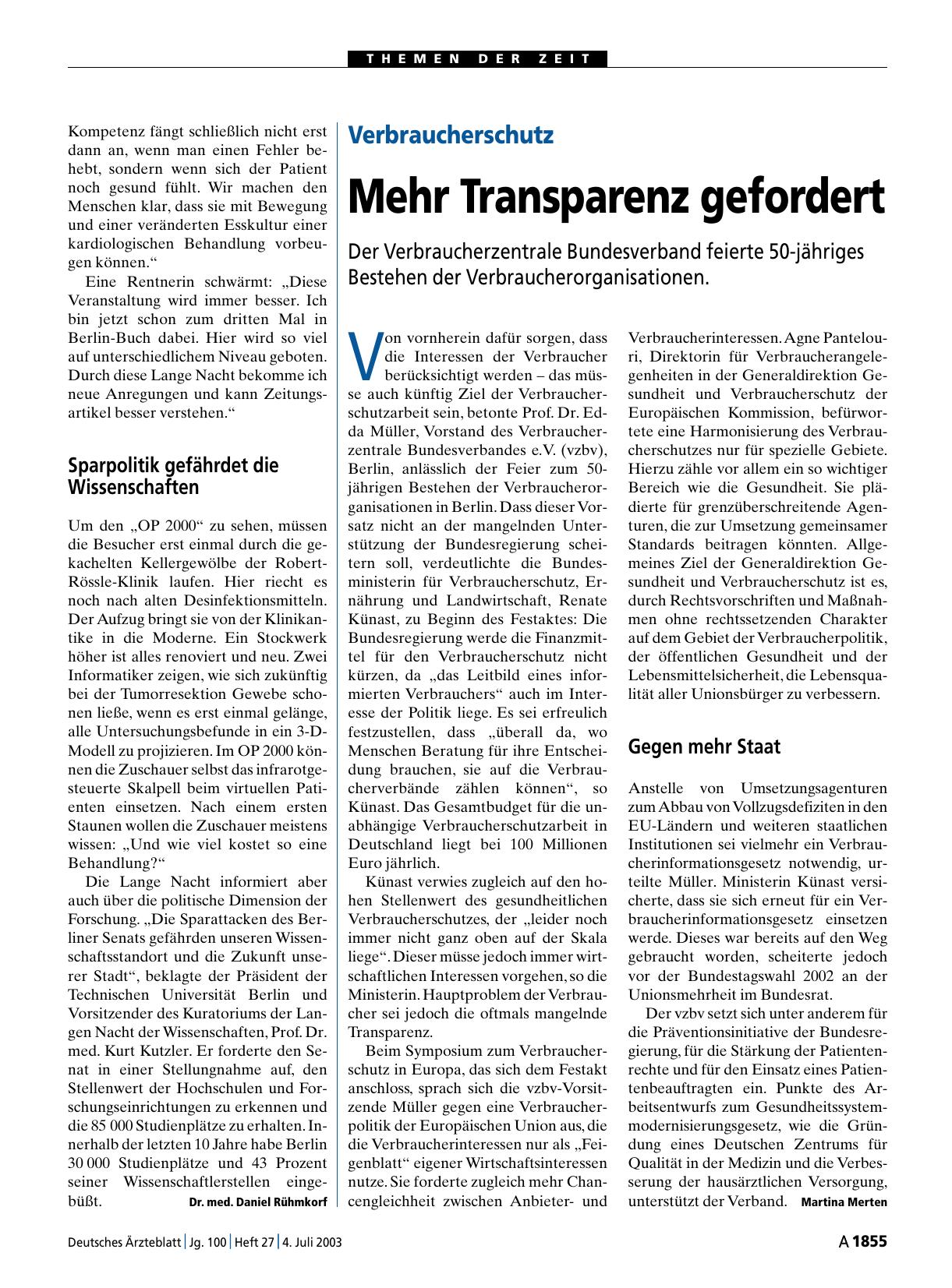 Vorschauseite 1: Verbraucherschutz: Mehr Transparenz gefordert