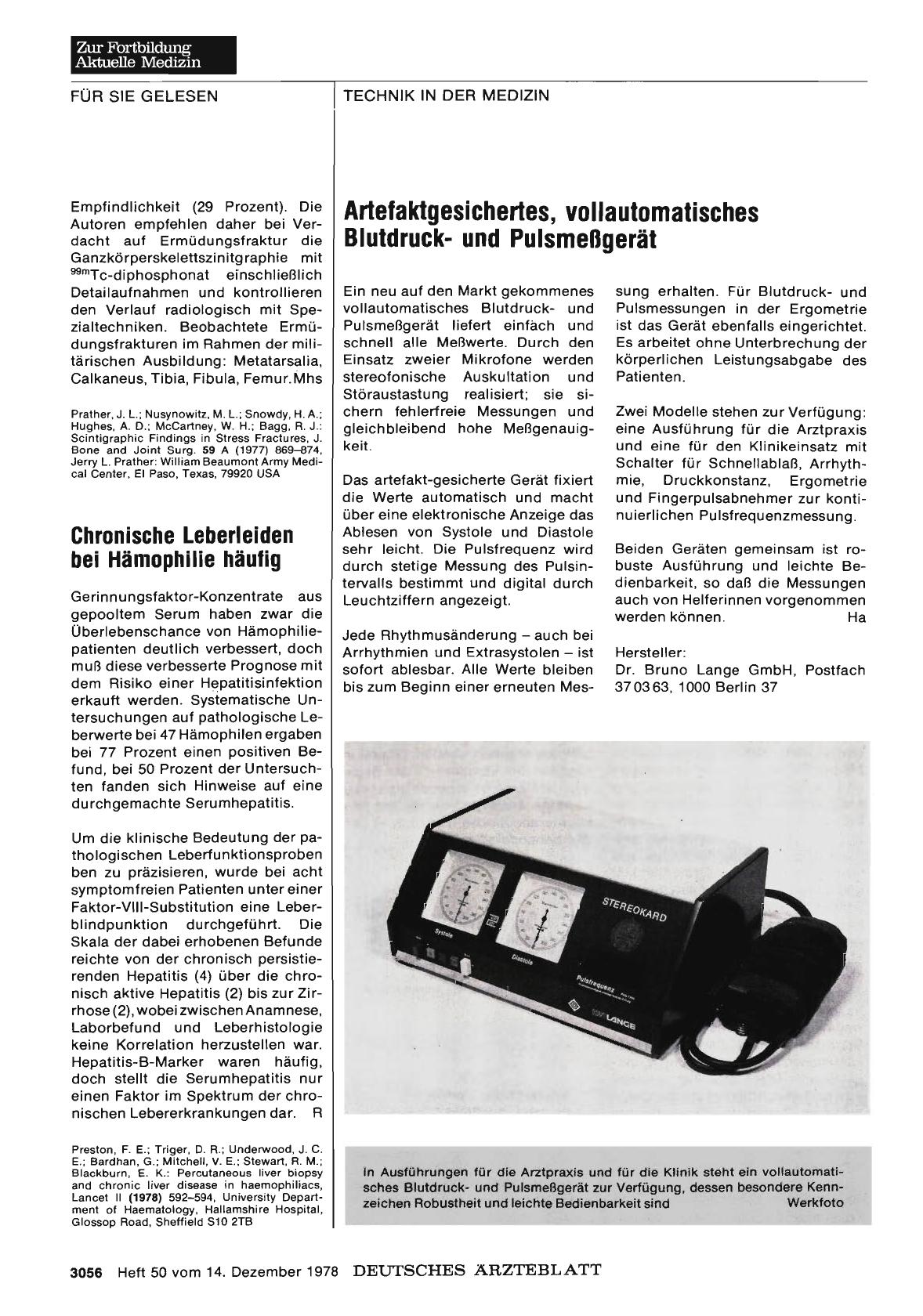Vorschauseite 1: Artefaktgesichertes, vollautomatisches Blutdruckund Pulsmeßgerät