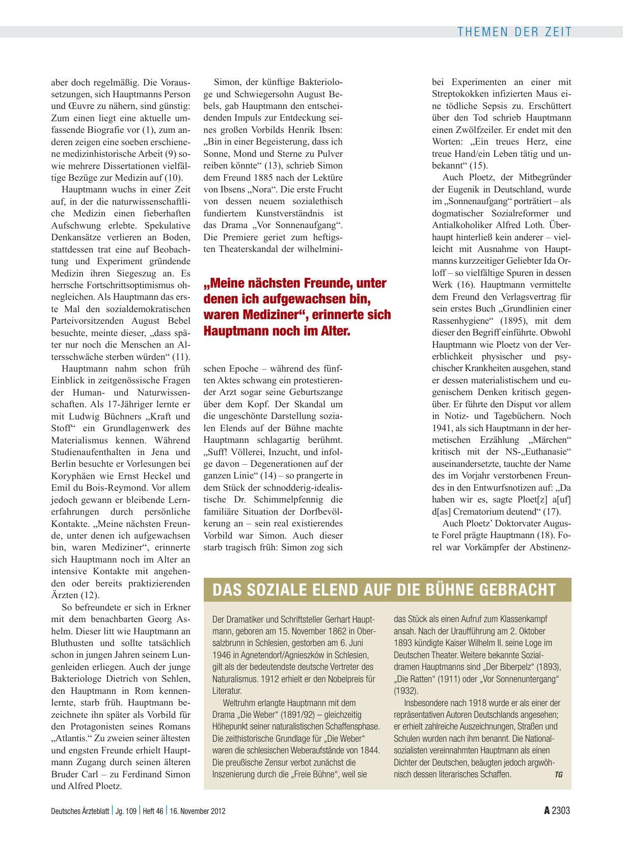 Vorschauseite 2: Gerhart Hauptmann (1862–1946): Von der Sozialkritik zur Verklärung der Krankheit