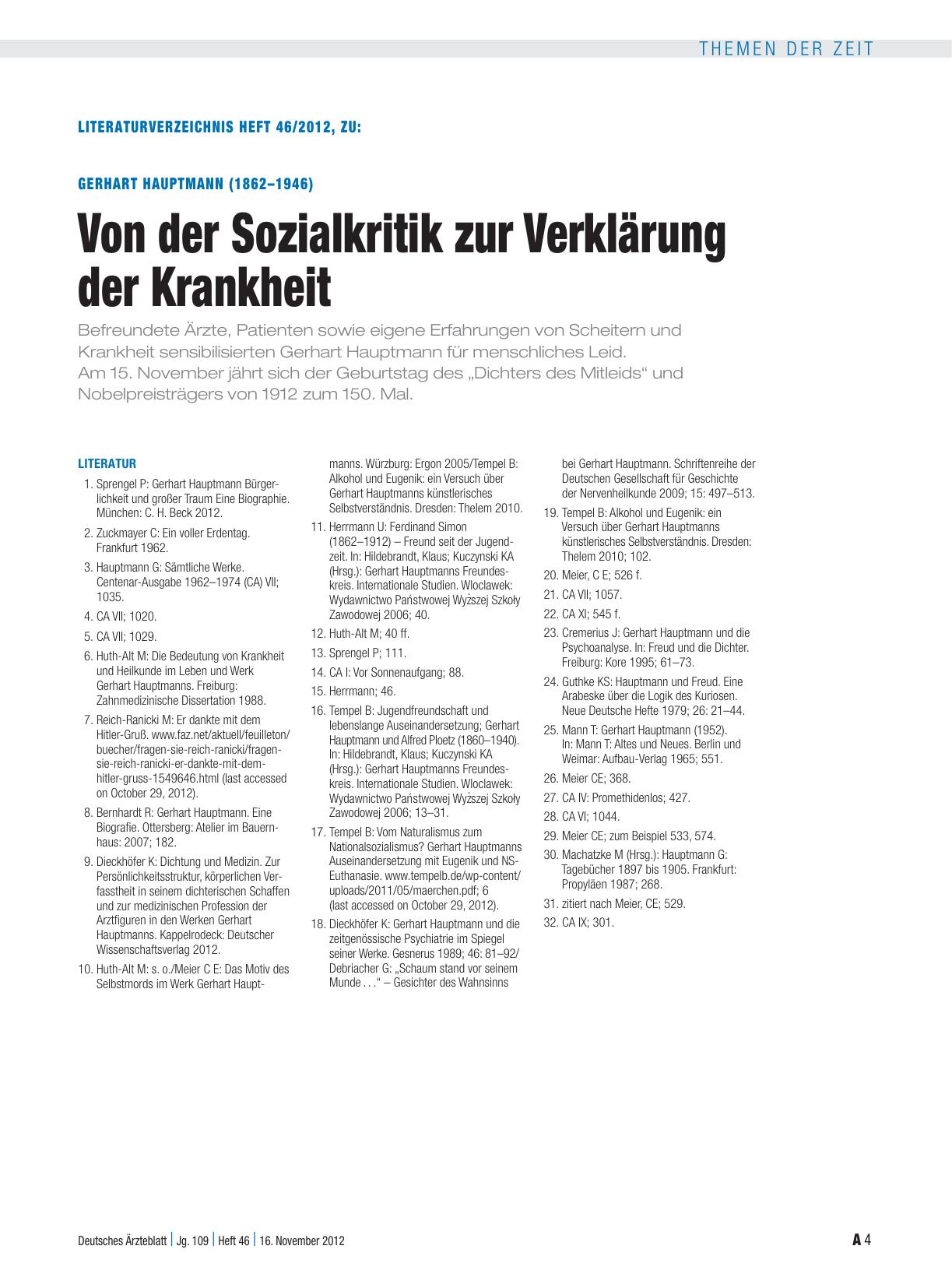Vorschauseite 4: Gerhart Hauptmann (1862–1946): Von der Sozialkritik zur Verklärung der Krankheit