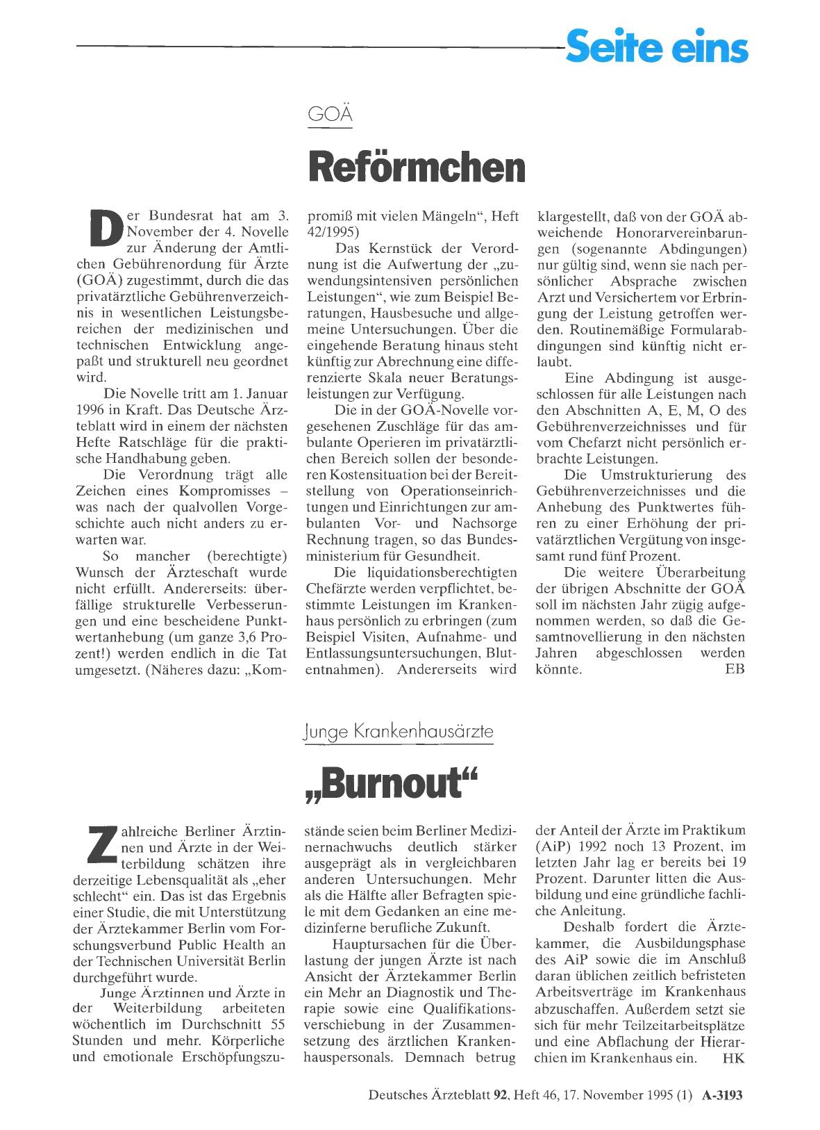 Vorschauseite 1: Junge Krankenhausärzte: „Burnout“