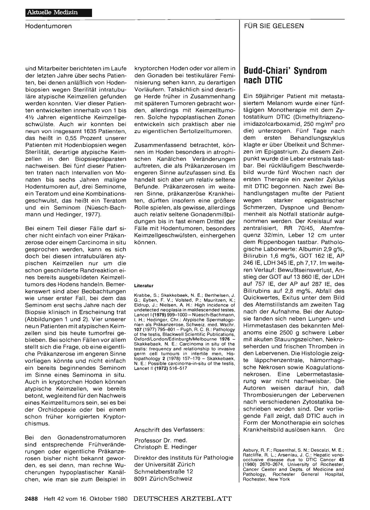 Vorschauseite 1: Budd-Chiari' Syndrom nach DTIC