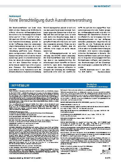 Vorschauseite 1: Rechtsreport: Keine Benachteiligung durch Ausnahmenverordnung