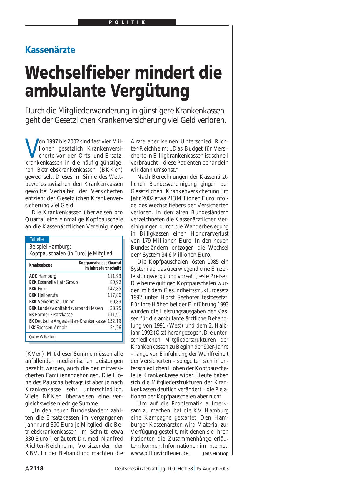 Vorschauseite 1: Kassenärzte: Wechselfieber mindert die ambulante Vergütung