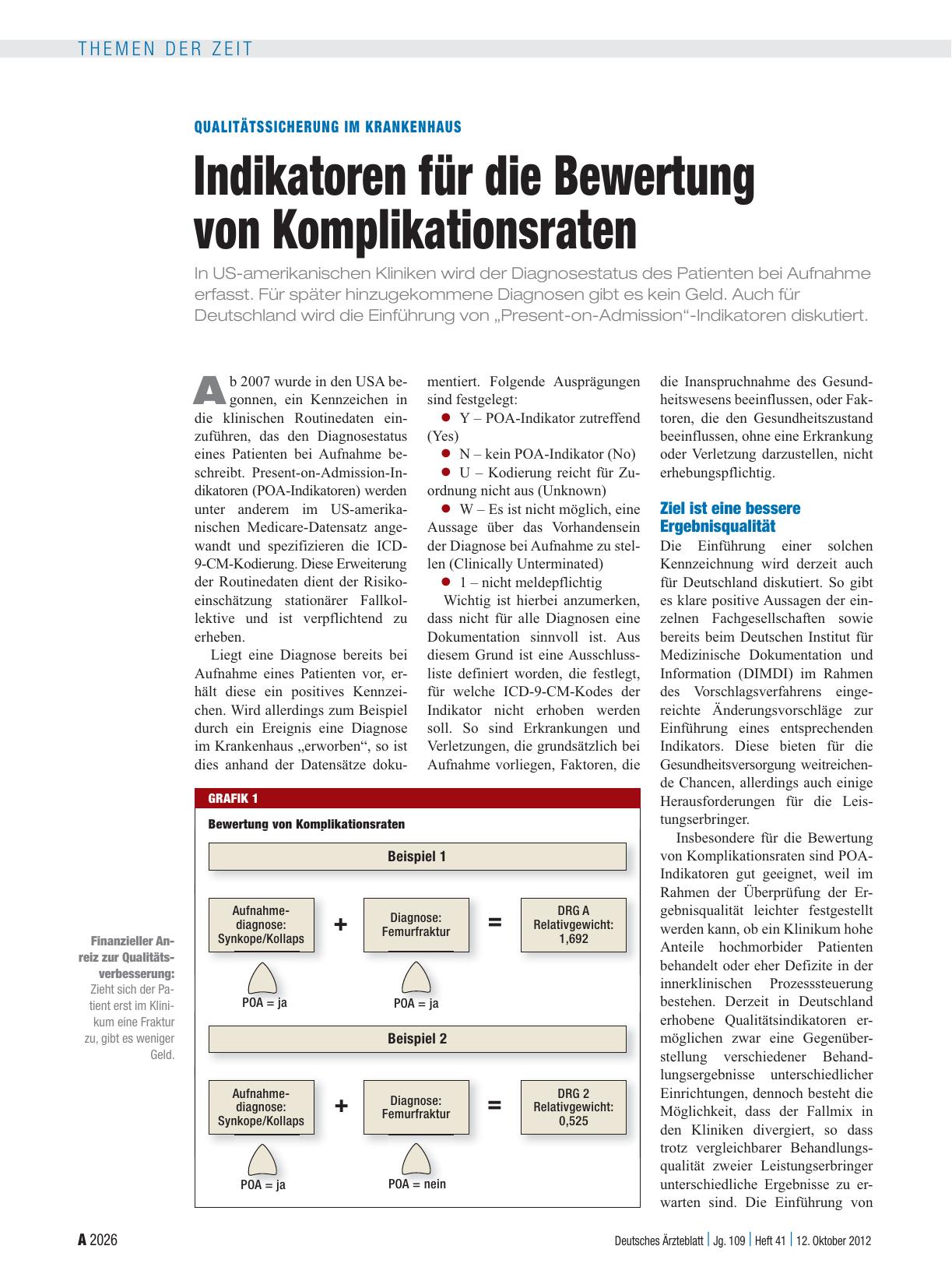 Vorschauseite 1: Qualitätssicherung im Krankenhaus: Indikatoren für die Bewertung von Komplikationsraten