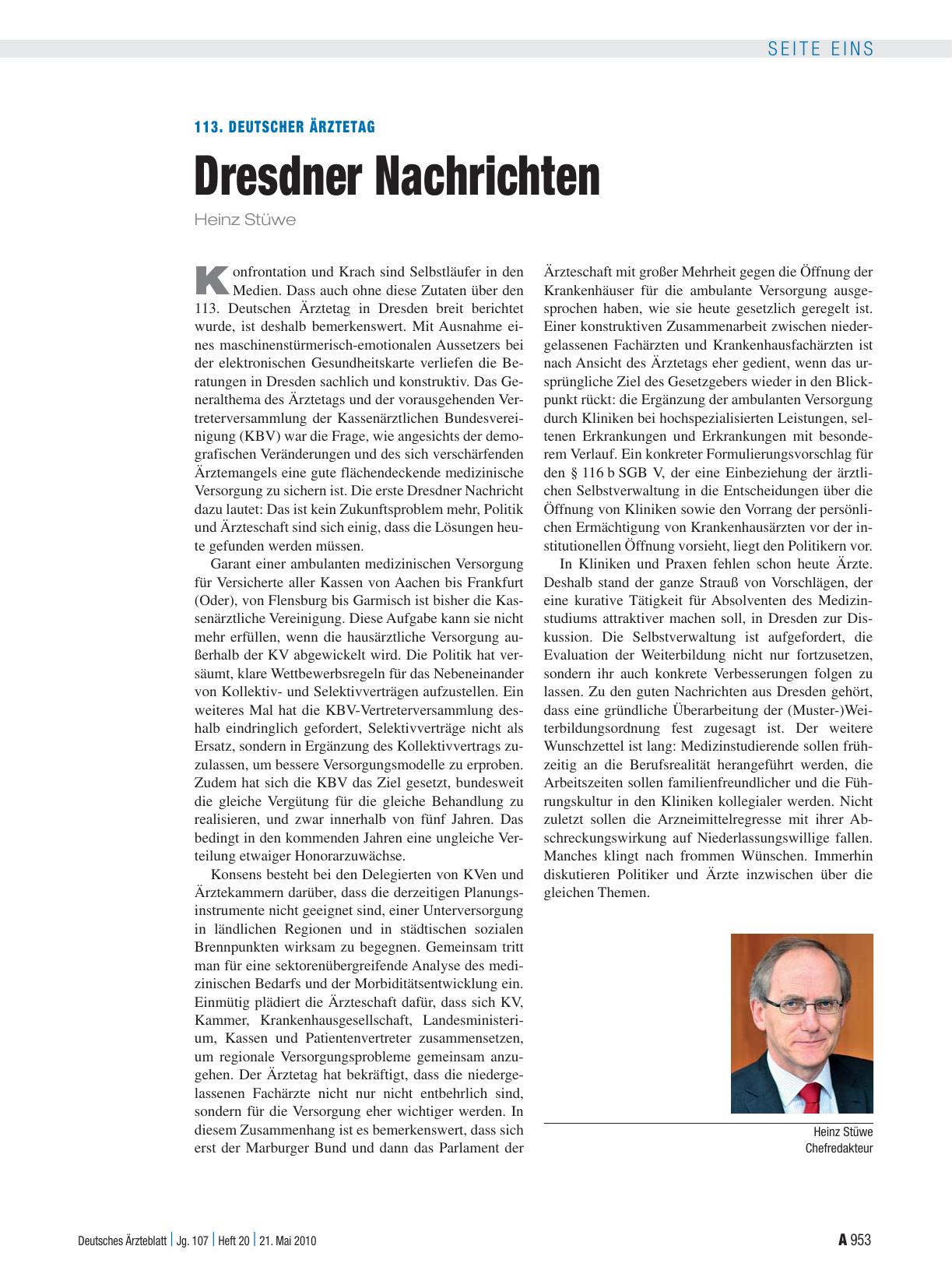 Vorschauseite 1: 113. Deutscher Ärztetag: Dresdner Nachrichten