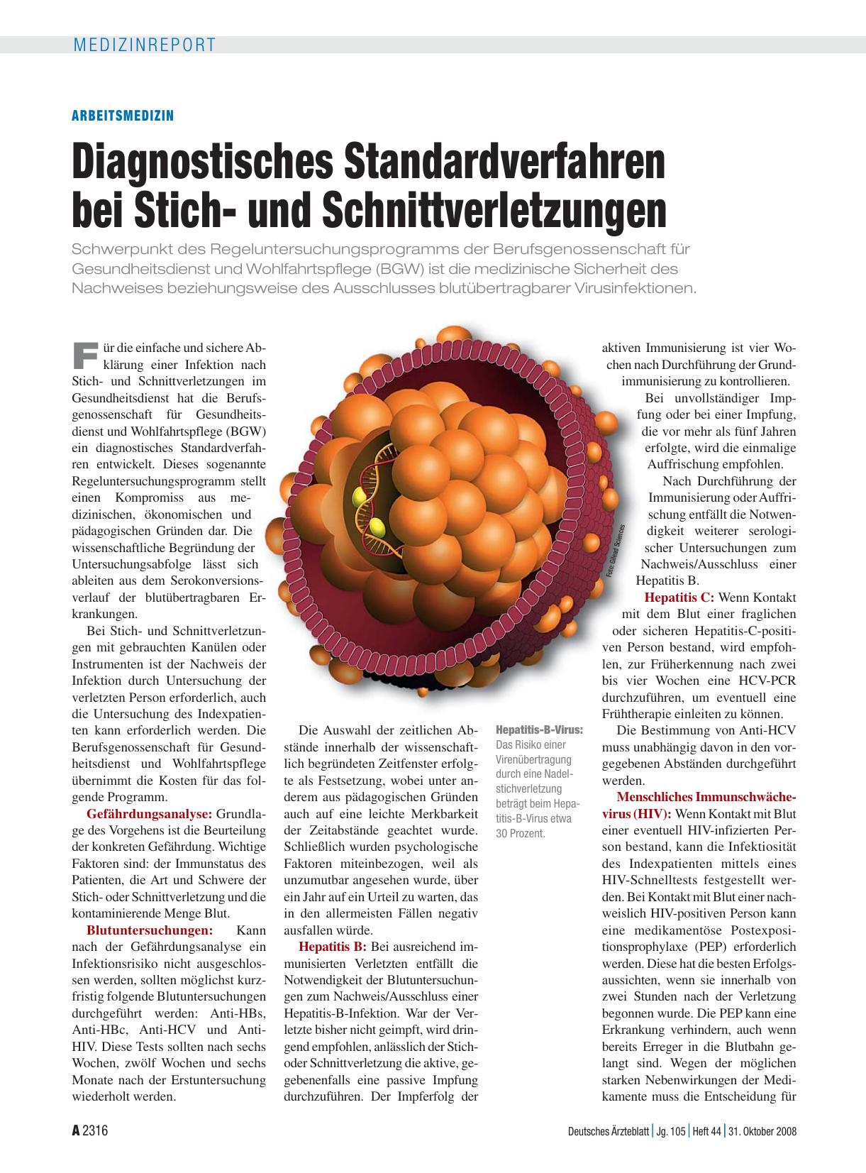 Vorschauseite 1: Arbeitsmedizin: Diagnostisches Standardverfahren bei Stichund Schnittverletzungen