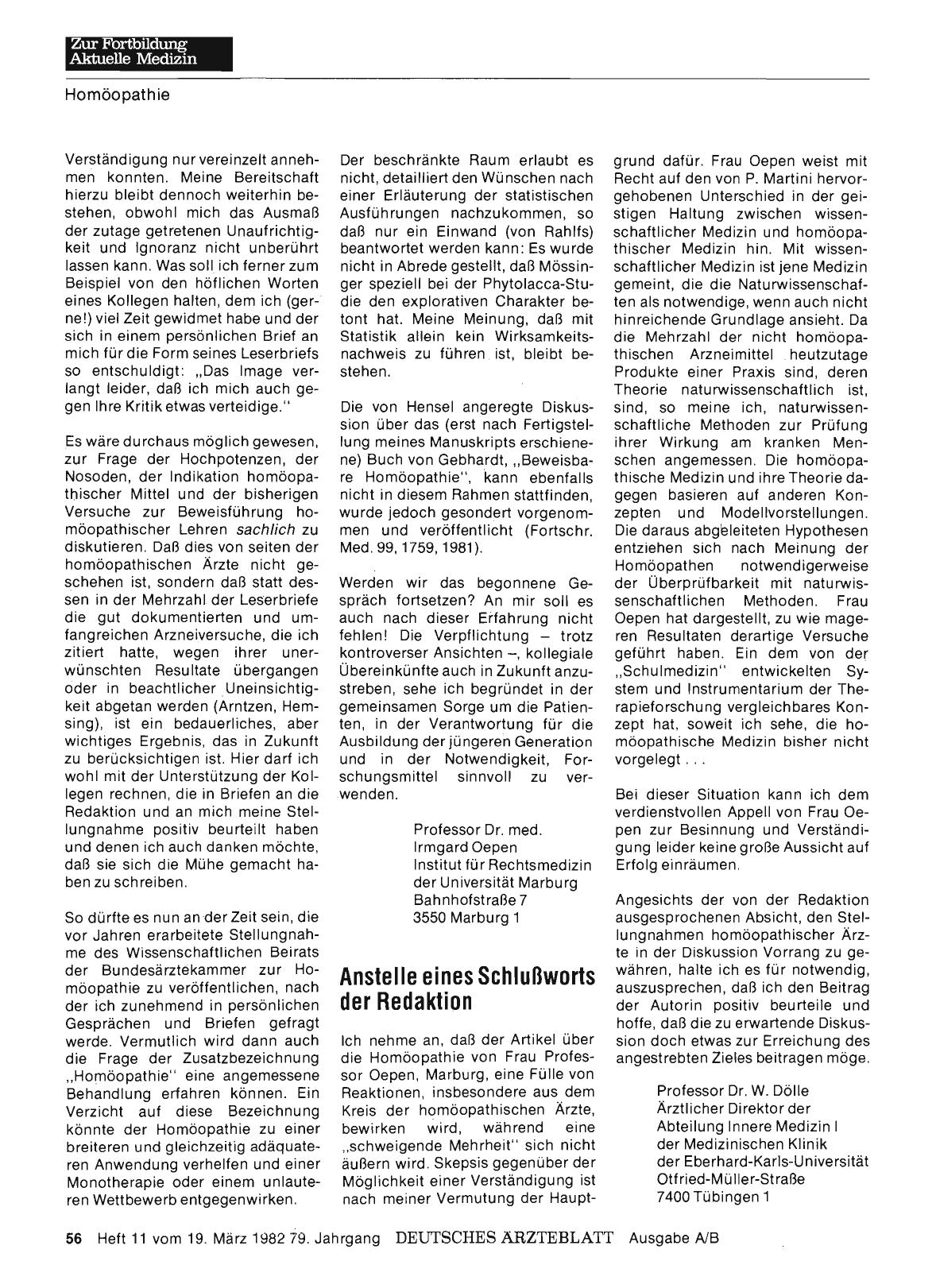 Vorschauseite 1: Homöopathie: Stellungnahme „Pro“ — Stellungnahme „Contra“: Anstelle eines Schlußworts der Redaktion