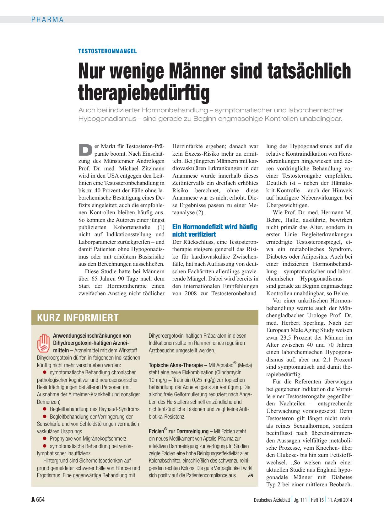 Vorschauseite 1: Testosteronmangel: Nur wenige Männer sind tatsächlich therapiebedürftig