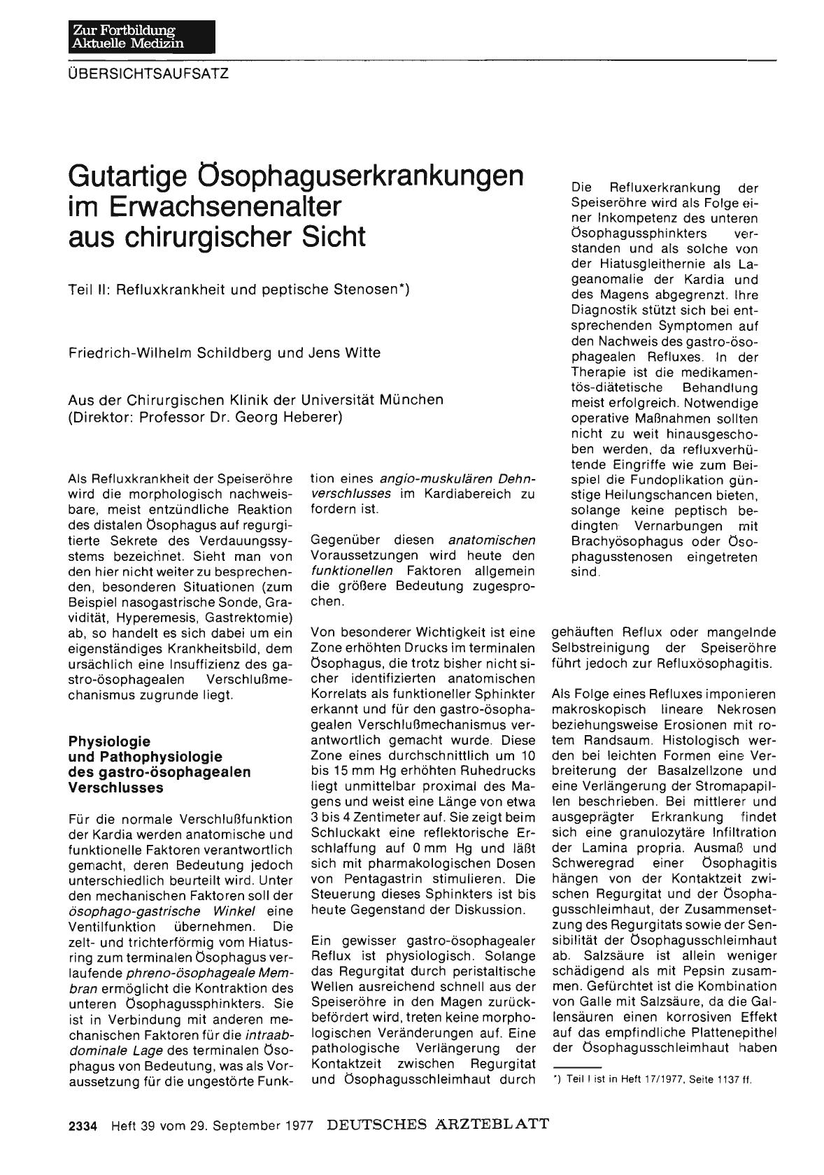 Vorschauseite 1: Gutartige Osophaguserkrankungen im Erwachsenenalter aus chirurgischer Sicht - Teil II: Refluxkrankheit und peptische Stenosen