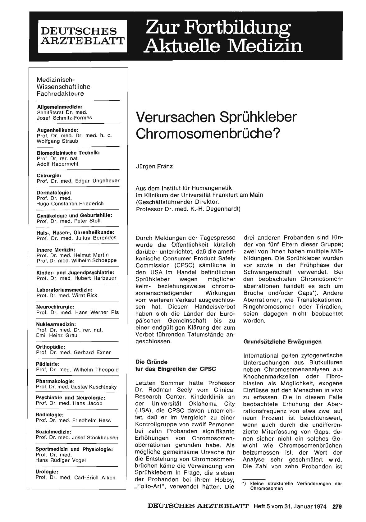 Vorschauseite 1: Verursachen Sprühkleber Chromosomenbrüche?