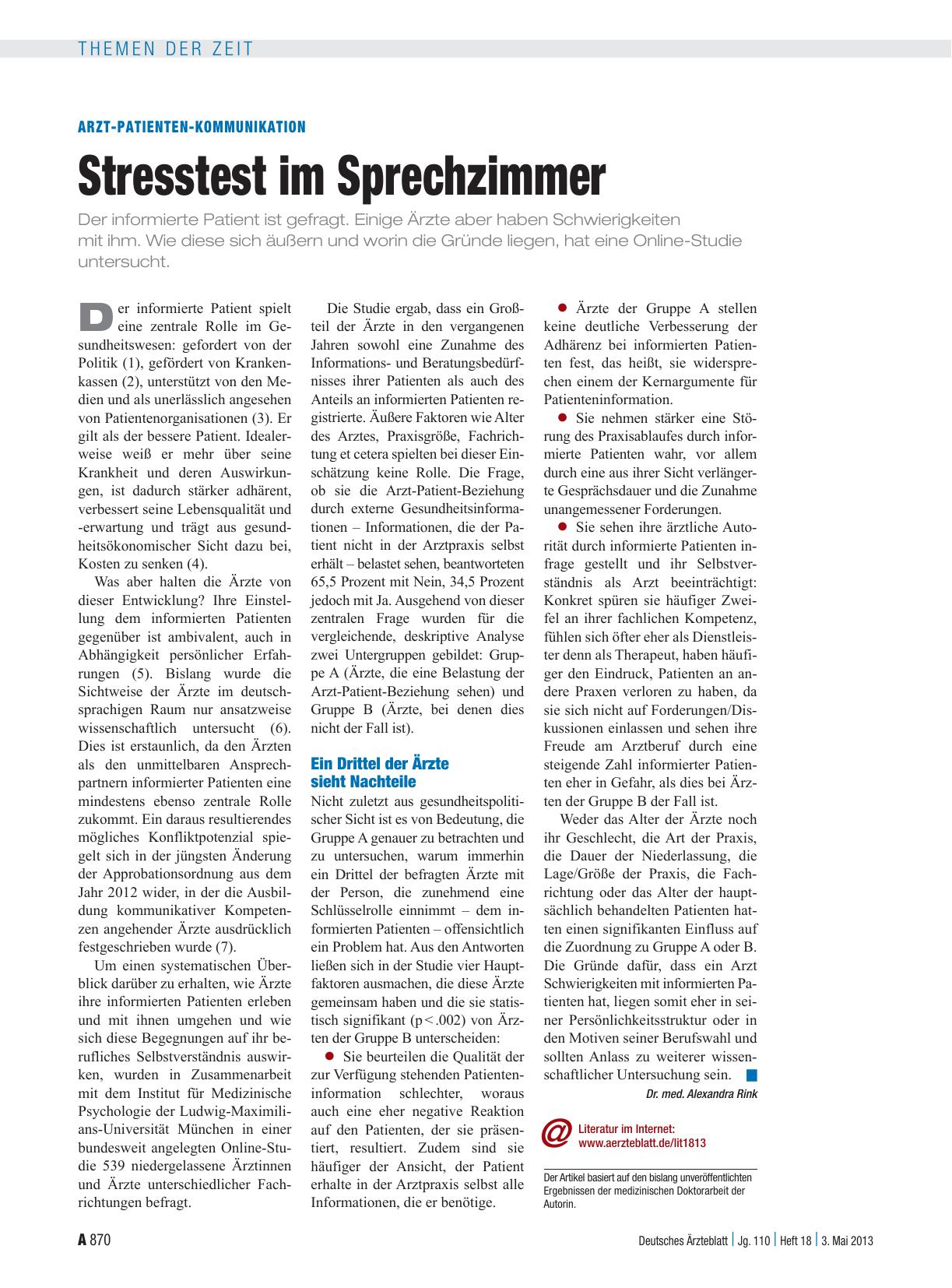 Vorschauseite 1: Arzt-Patienten-Kommunikation: Stresstest im Sprechzimmer