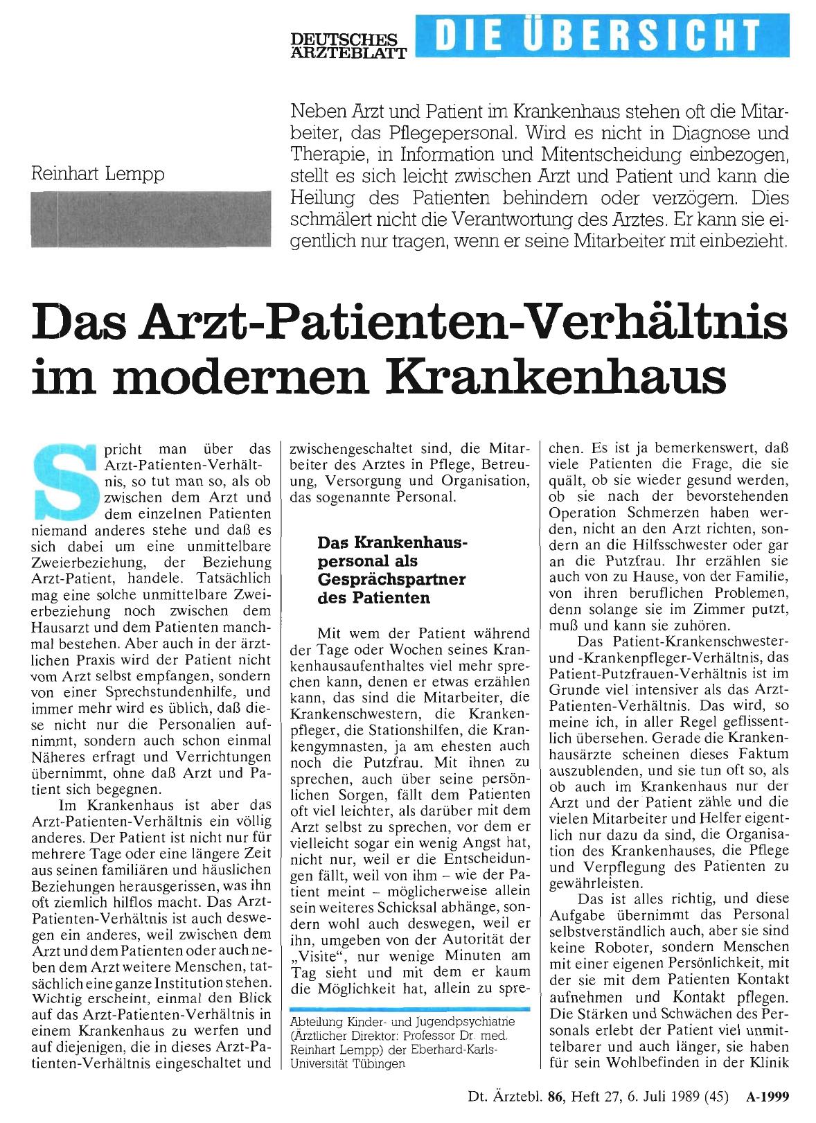 Vorschauseite 1: Das Arzt-Patienten-Verhältnis im modernen Krankenhaus