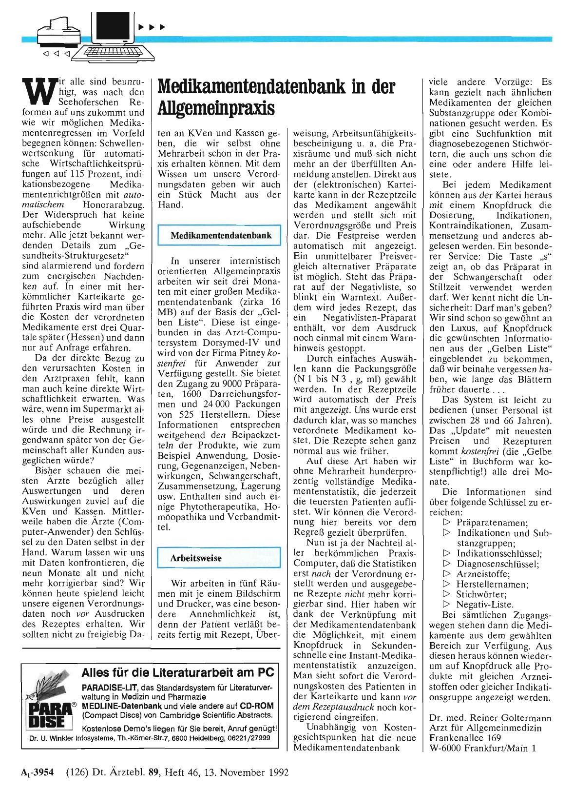 Vorschauseite 1: Medikamentendatenbank in der Allgemeinpraxis