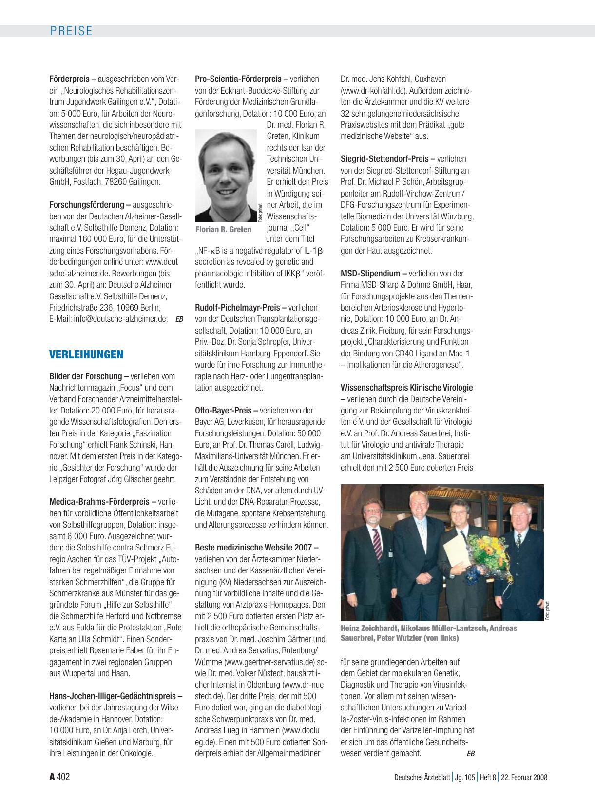 Vorschauseite 1: Verleihungen
