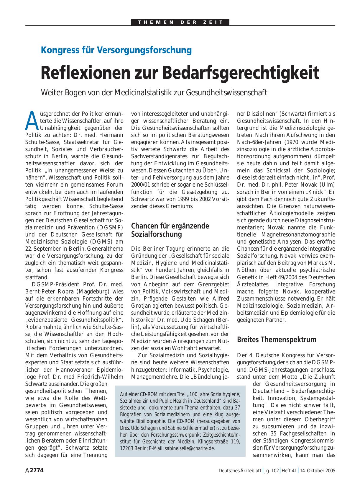 Vorschauseite 1: Kongress für Versorgungsforschung: Reflexionen zur Bedarfsgerechtigkeit