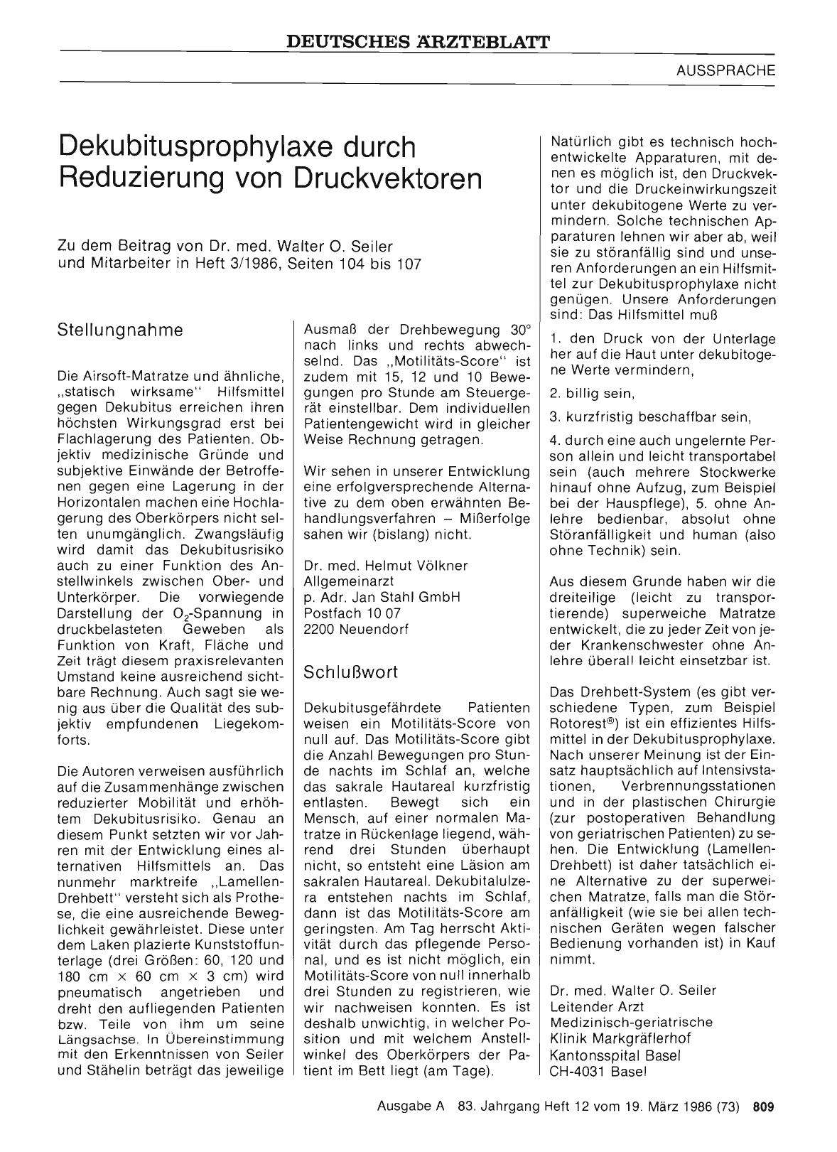 Vorschauseite 1: Dekubitusprophylaxe durch Reduzierung von Druckvektoren: Stellungnahme