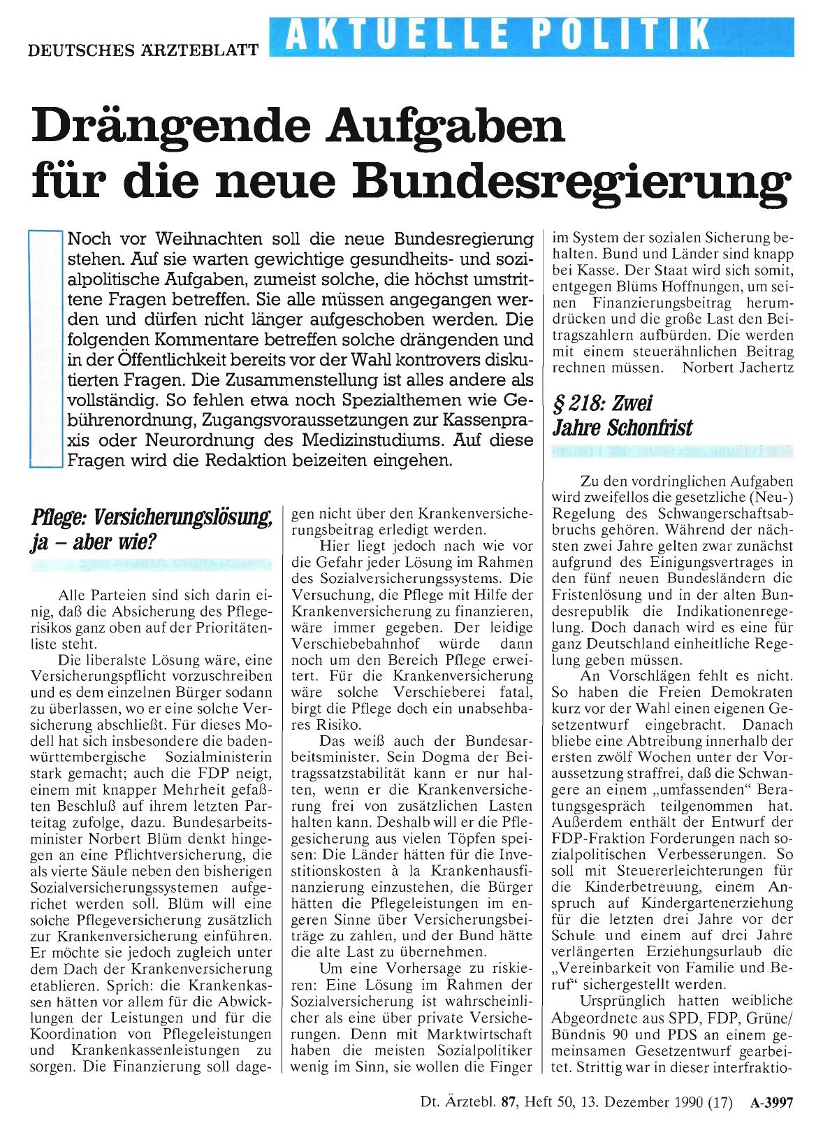 Vorschauseite 1: Drängende Aufgaben für die neue Bundesregierung
