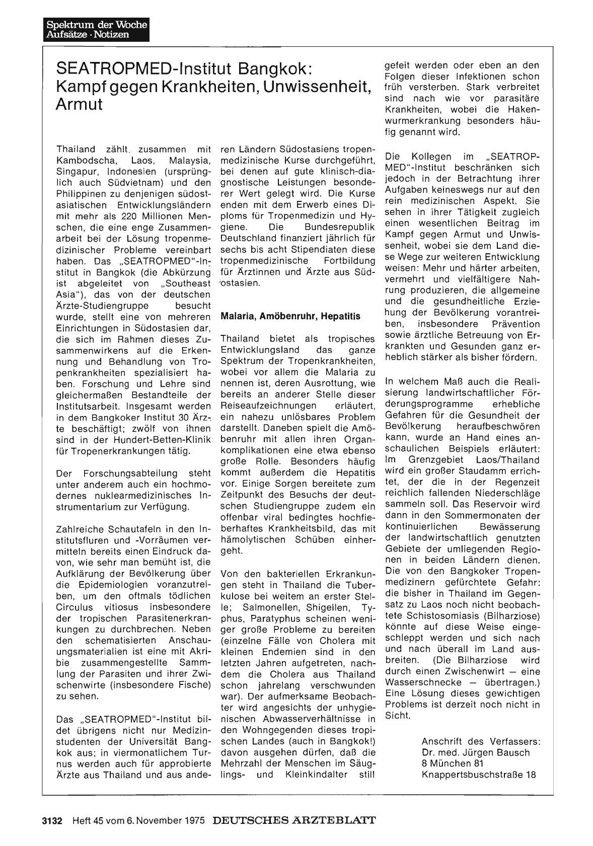 Vorschauseite 1: SEATROPMED-Institut Bangkok: Kampf gegen Krankheiten, Unwissenheit, Armut