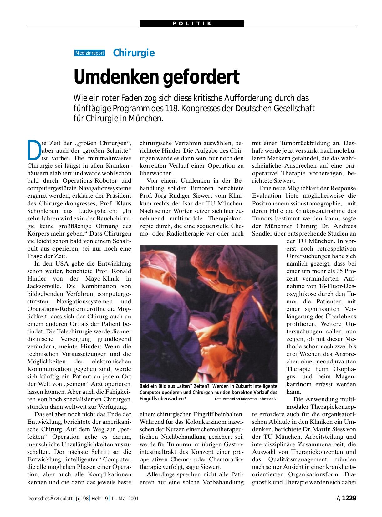 Vorschauseite 1: Chirurgie: Umdenken gefordert