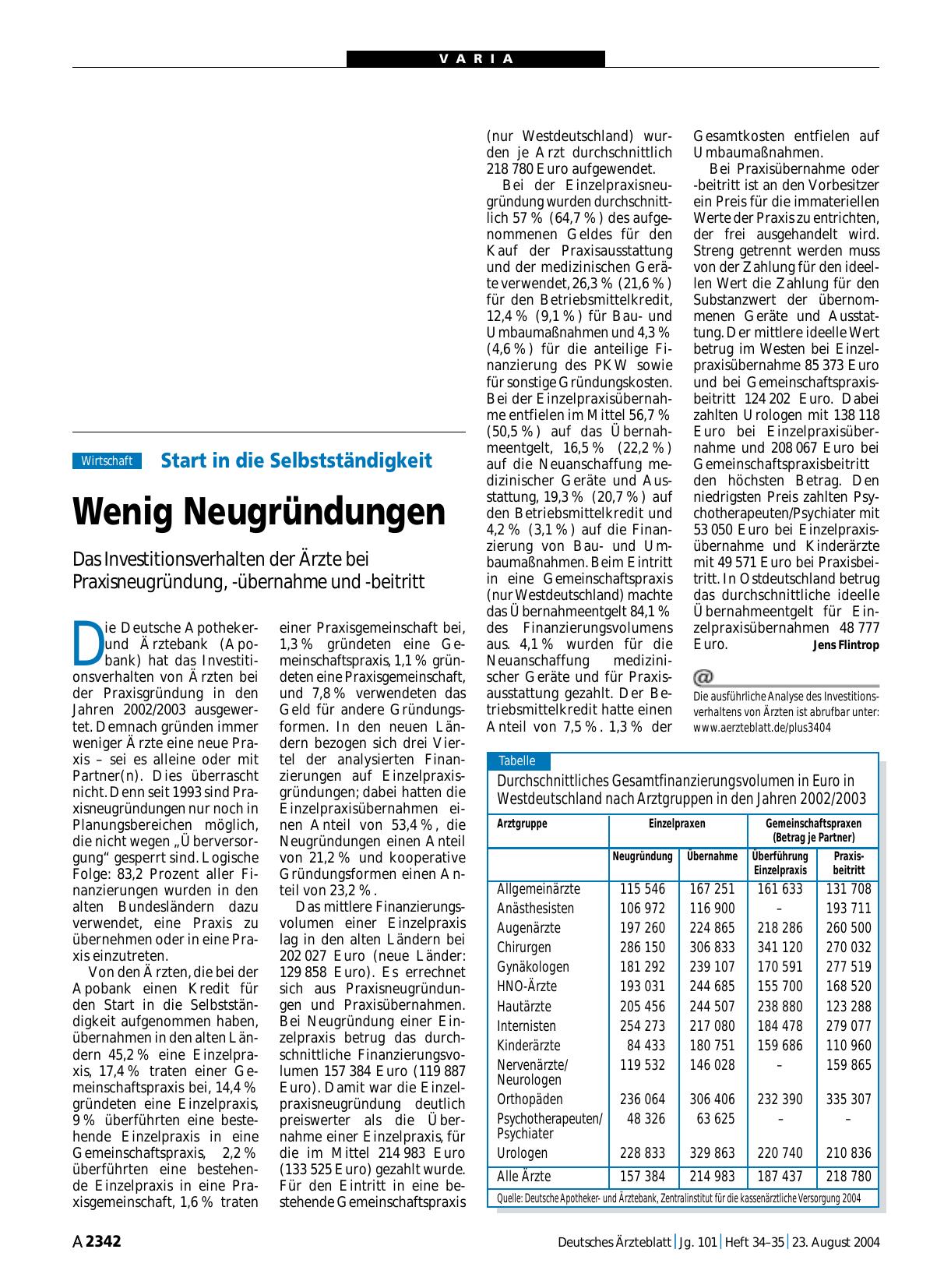 Vorschauseite 1: Start in die Selbstständigkeit: Wenig Neugründungen