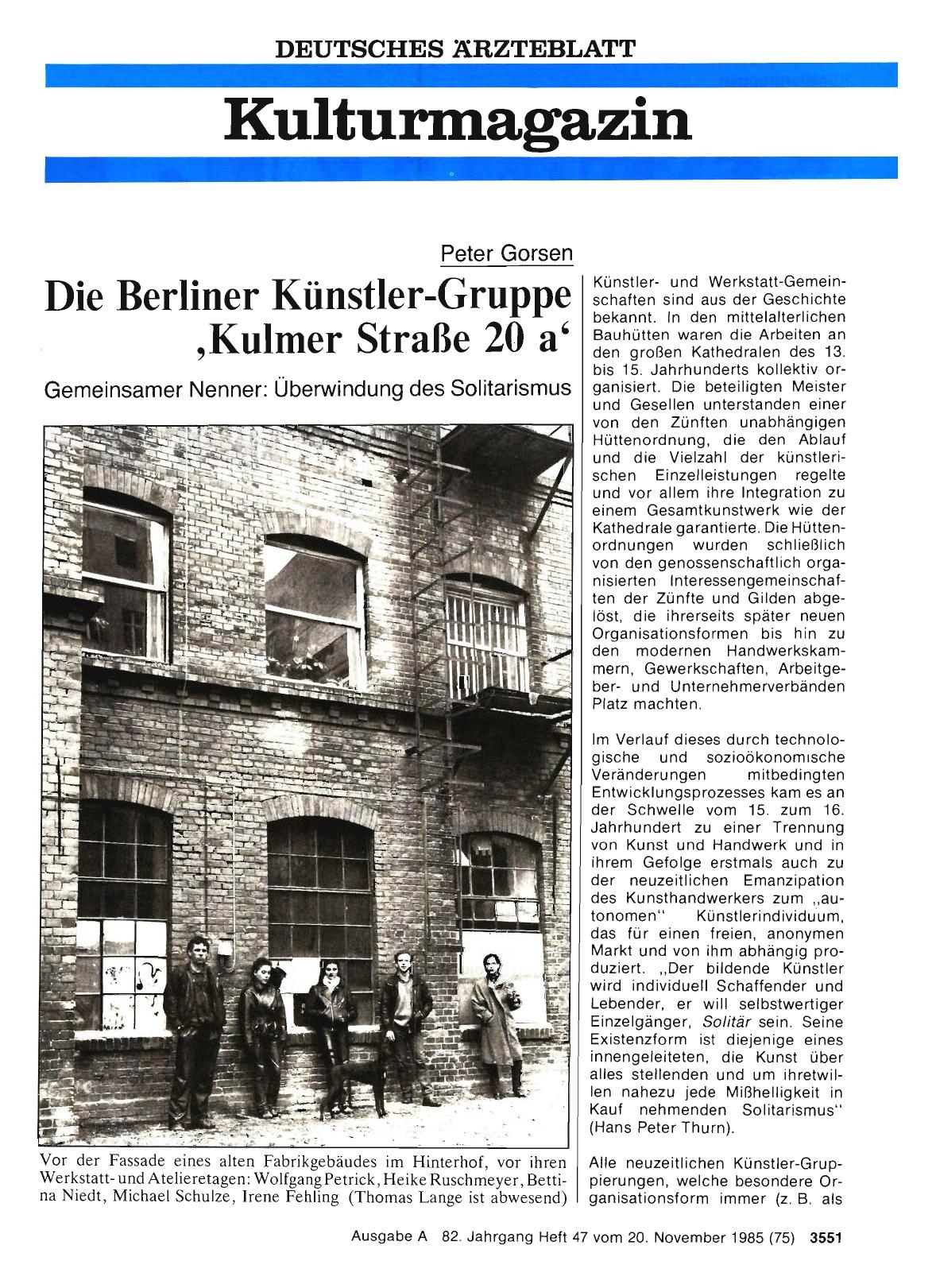 Vorschauseite 1: Die Berliner Künstler-Gruppe, Kulmer Straße 20 a'