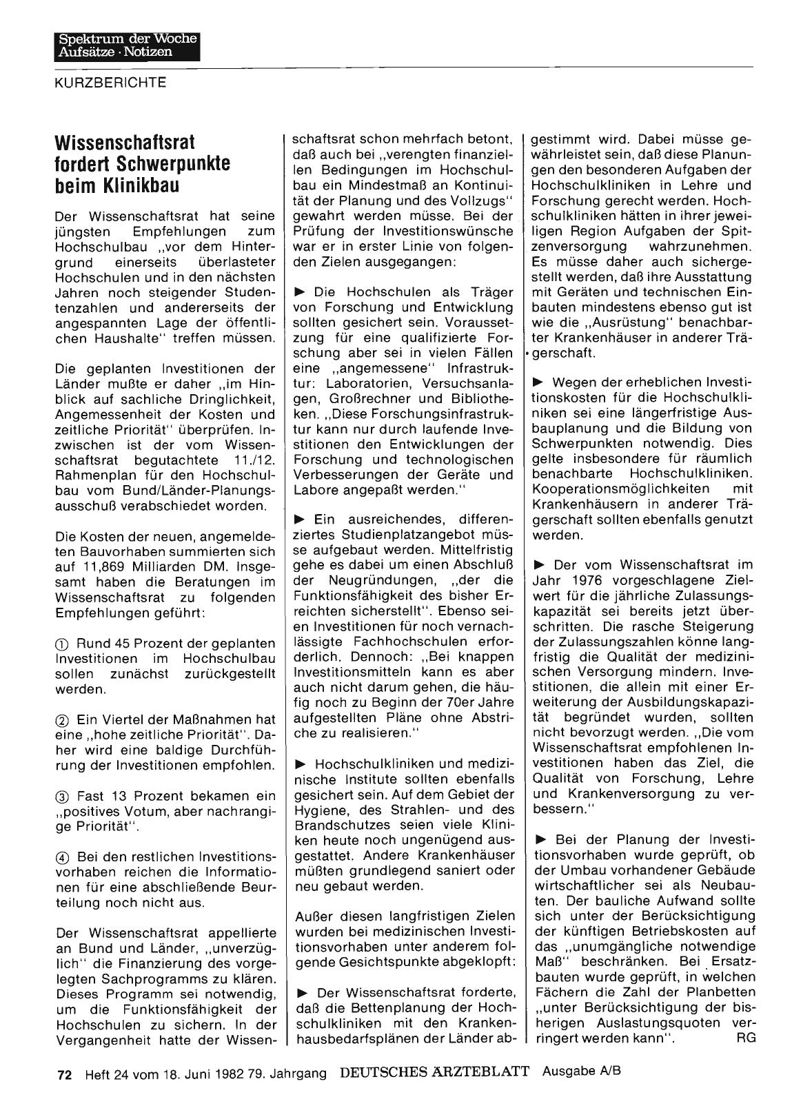 Vorschauseite 1: Wissenschaftsrat fordert Schwerpunkte beim Klinikbau