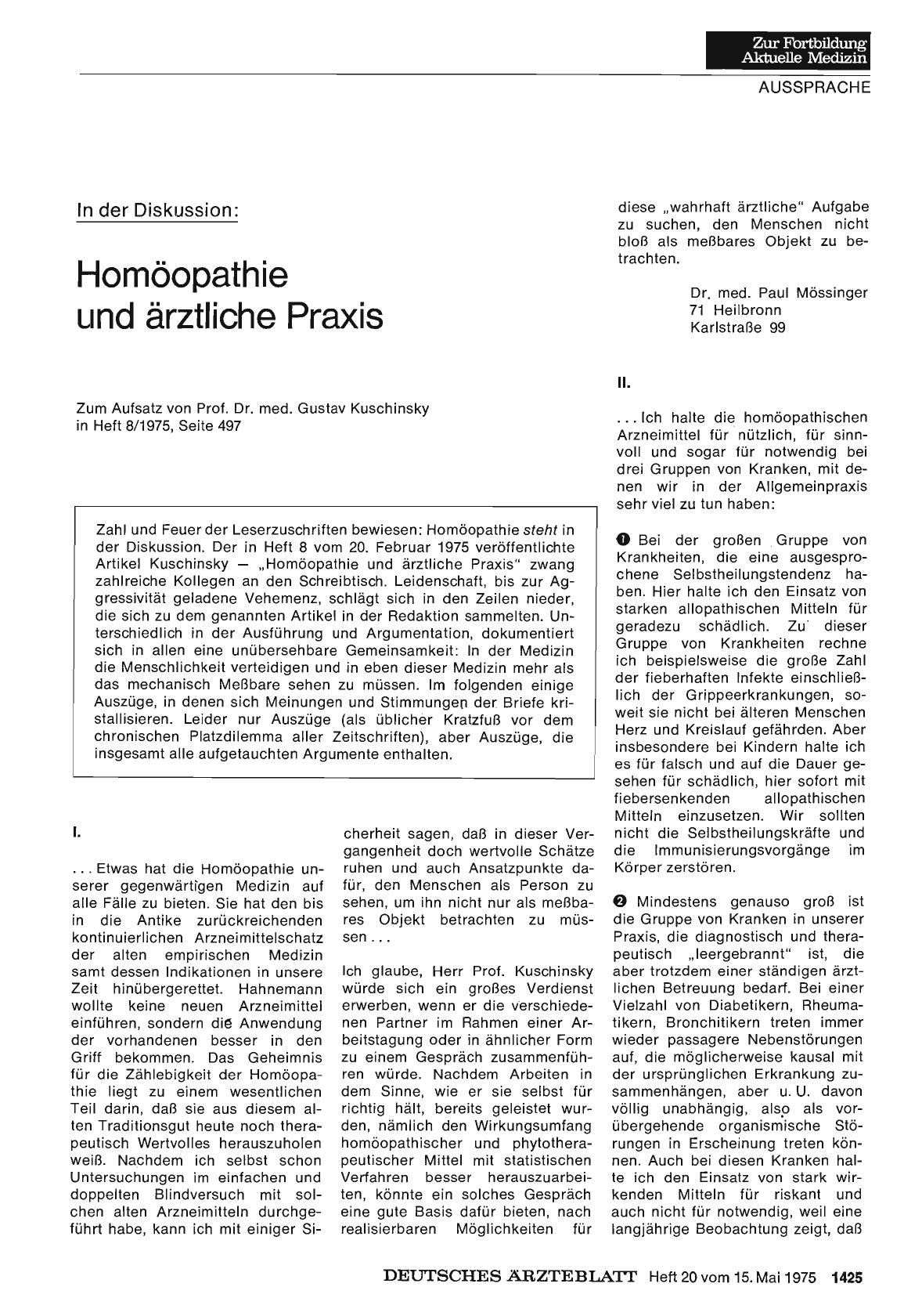 Vorschauseite 1: In der Diskussion: Homöopathie und ärztliche Praxis