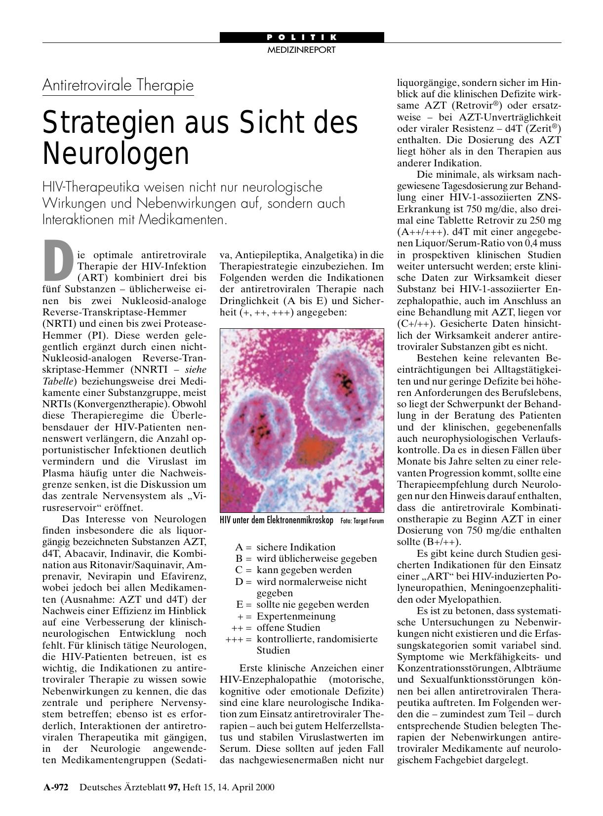 Vorschauseite 1: Antiretrovirale Therapie: Strategien aus Sicht des Neurologen