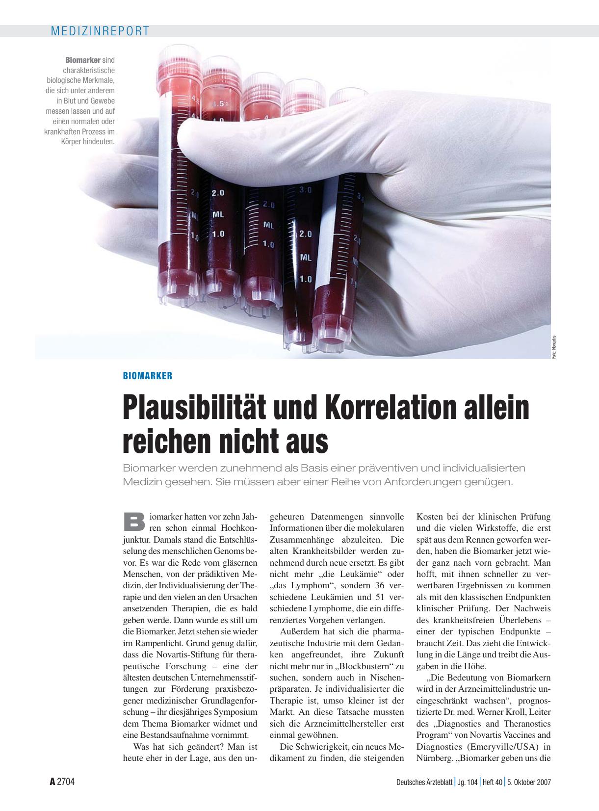Vorschauseite 1: Biomarker: Plausibilität und Korrelation allein reichen nicht aus