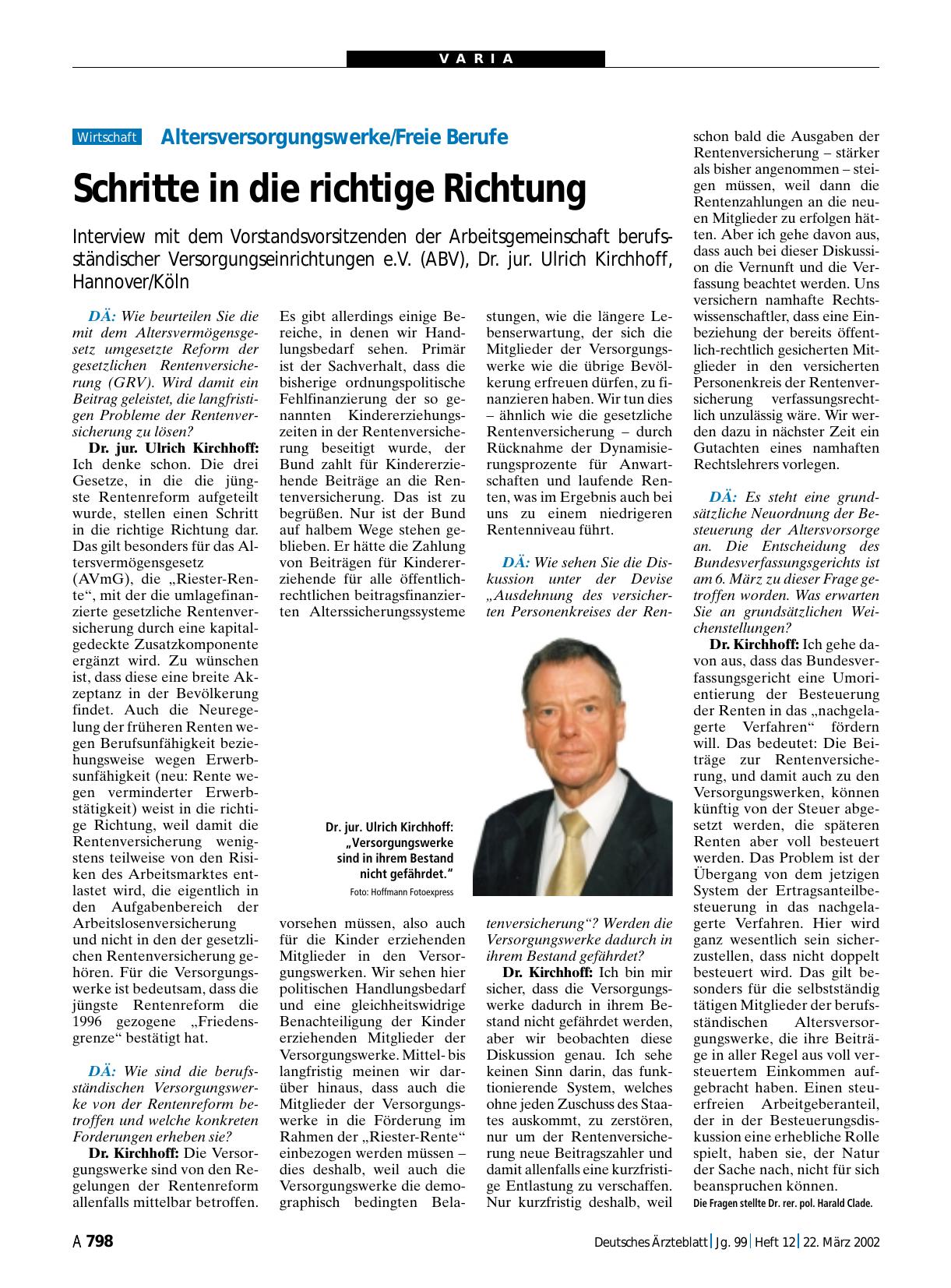 Vorschauseite 1: Altersversorgungswerke/Freie Berufe: Schritte in die richtige Richtung