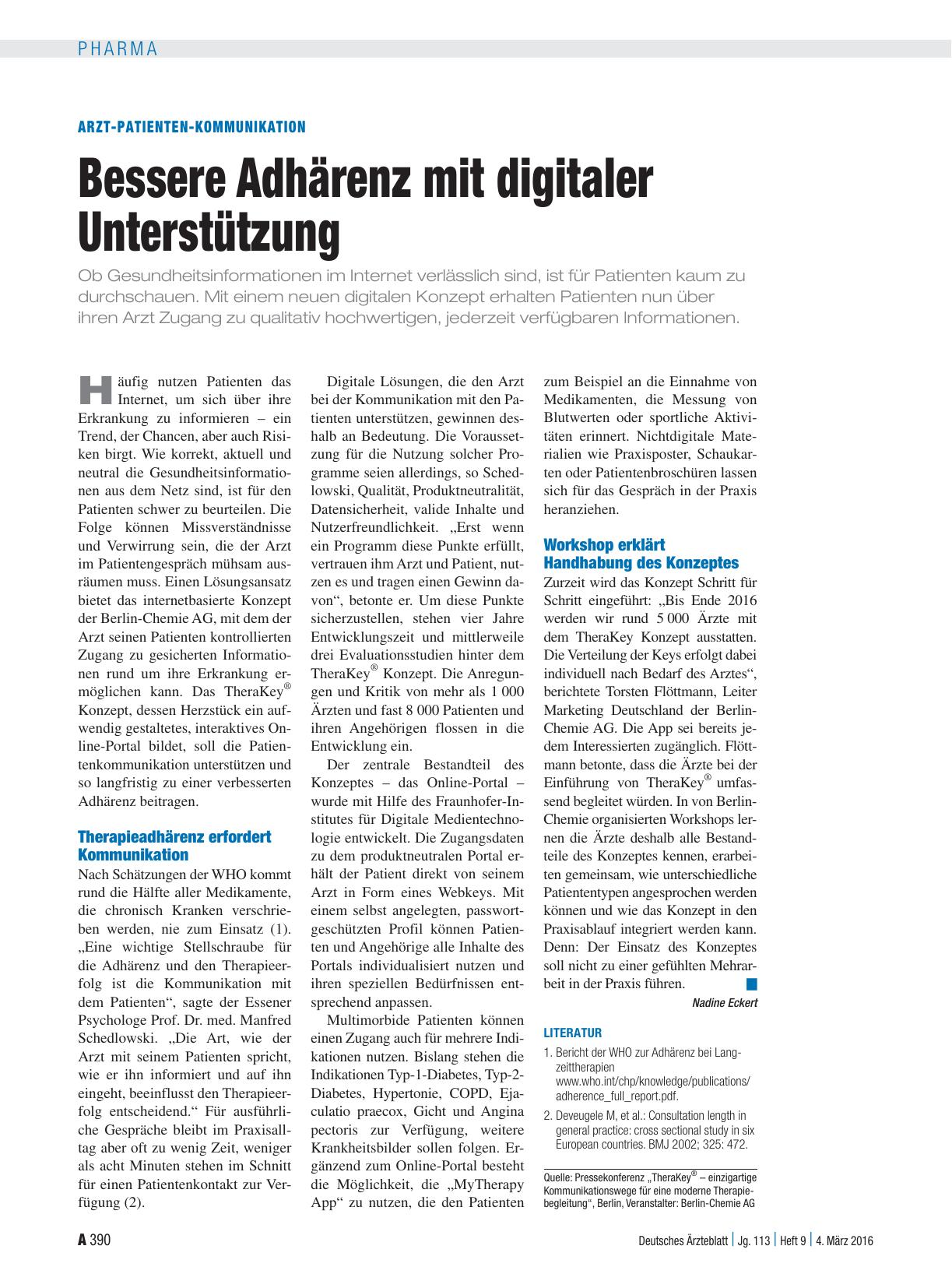 Vorschauseite 1: Arzt-Patienten-Kommunikation: Bessere Adhärenz mit digitaler Unterstützung