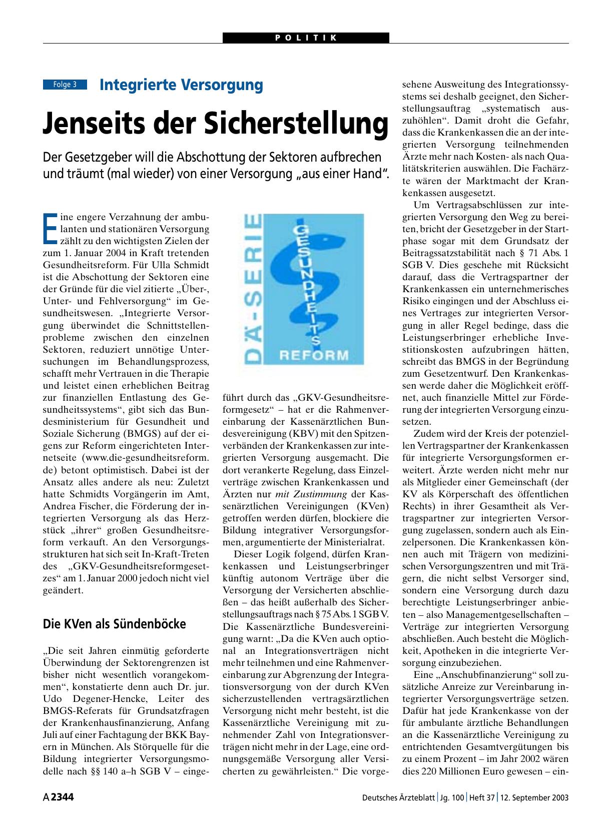 Vorschauseite 1: Integrierte Versorgung: Jenseits der Sicherstellung (Folge 3)