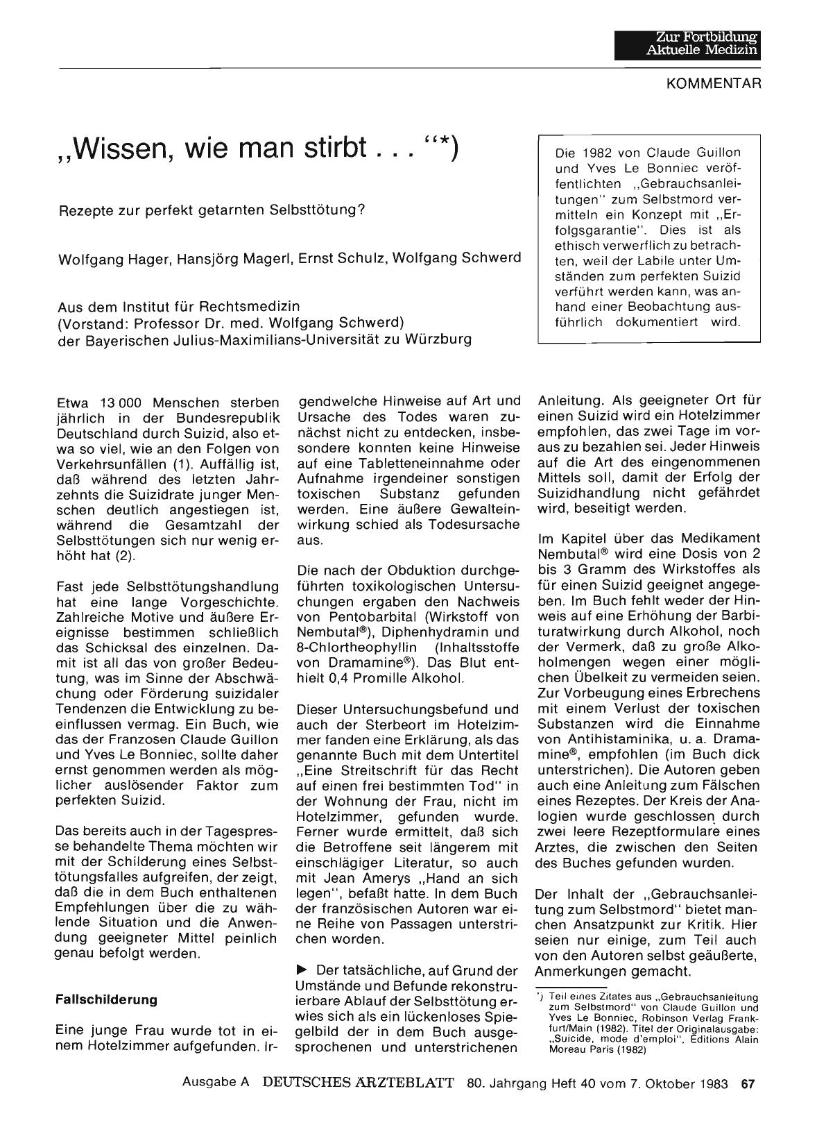 Vorschauseite 1: „Wissen, wie man stirbt. .. „: Rezepte zur perfekt getarnten Selbsttötung?