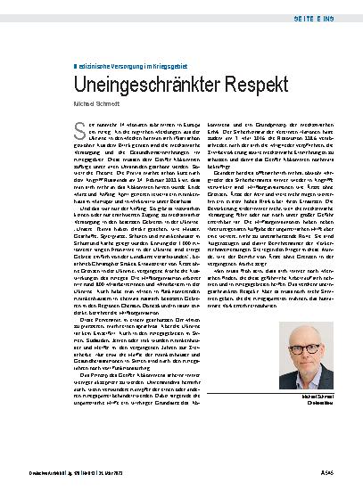 Vorschauseite 1: Medizinische Versorgung im Kriegsgebiet: Uneingeschränkter Respekt