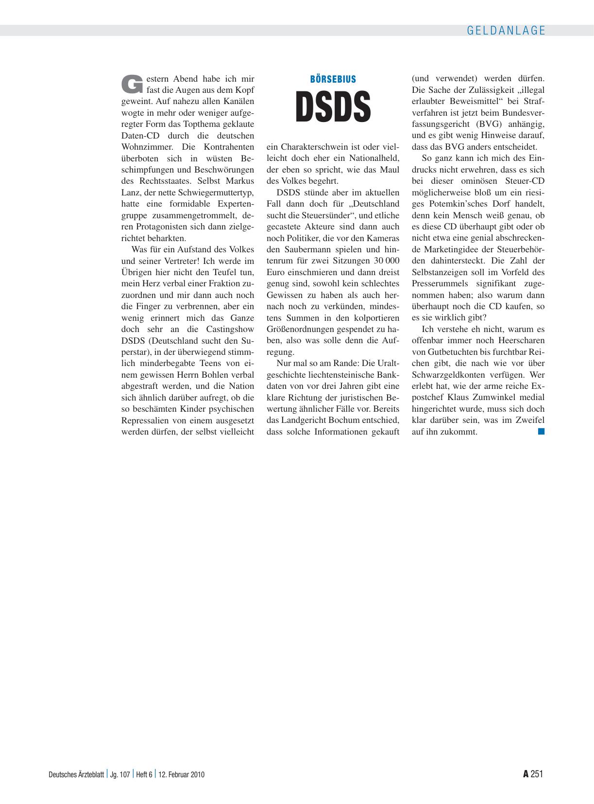 Vorschauseite 1: Börsebius: DSDS