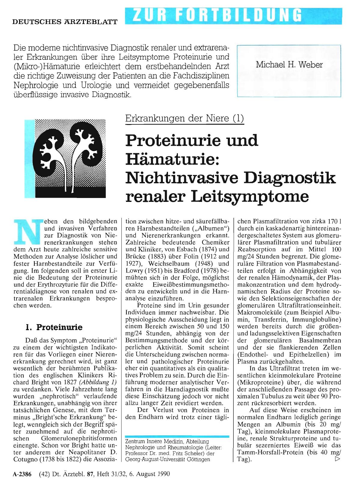 Vorschauseite 1: Erkrankungen der Niere (1): Proteinurie und Hämaturie: Nichtinvasive Diagnostik renaler Leitsymptome