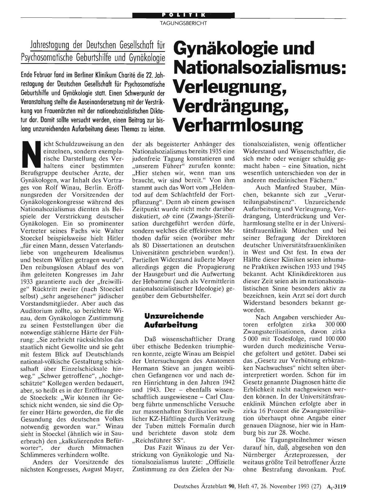 Vorschauseite 1: Gynäkologie und Nationalsozialismus: Verleugnung, Verdrängung, Verharmlosung