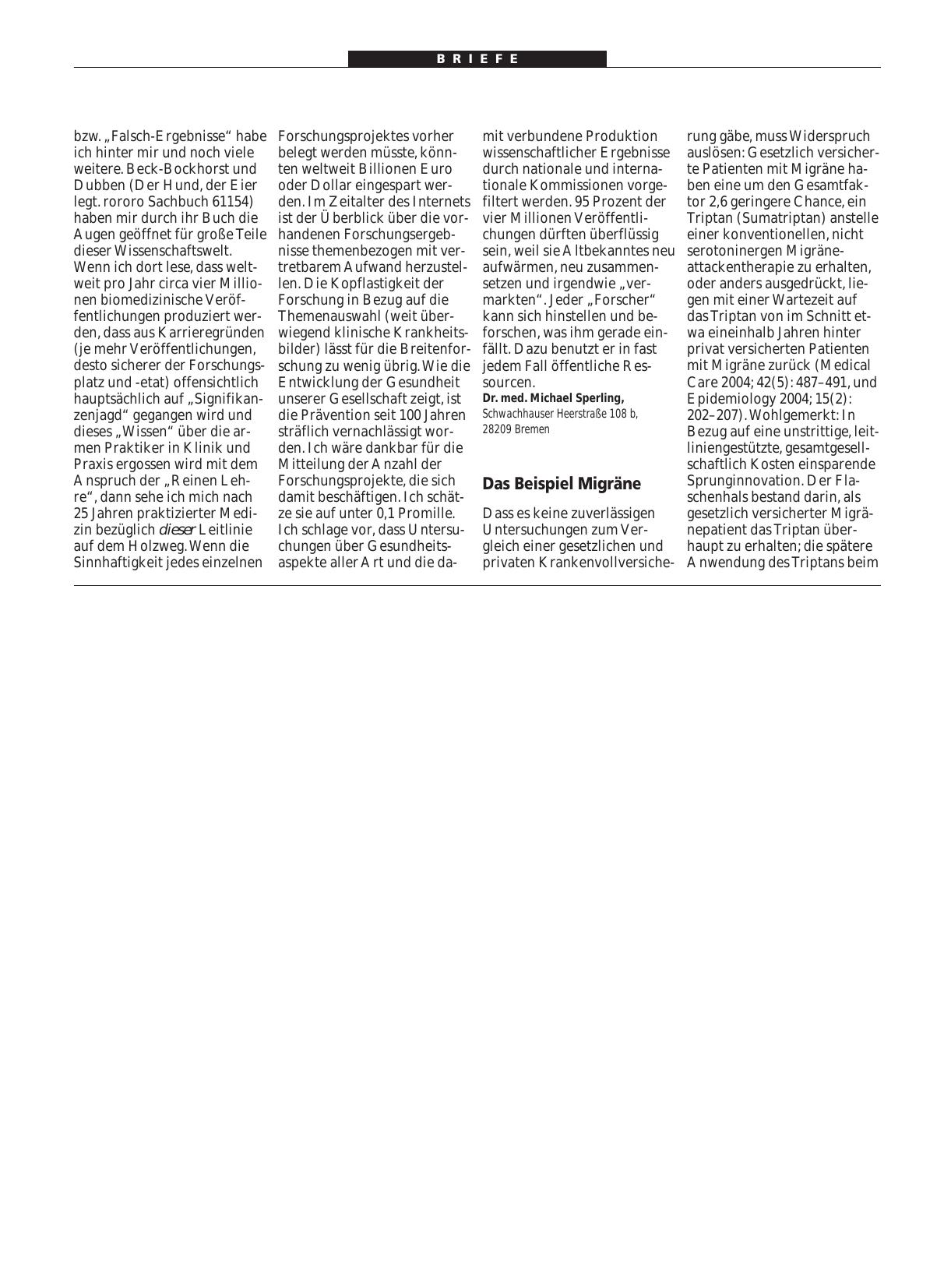 Vorschauseite 1: Evidenz-Basierung: Das Beispiel Migräne