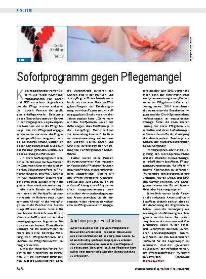 Vorschauseite 1: Sofortprogramm gegen Pflegemangel